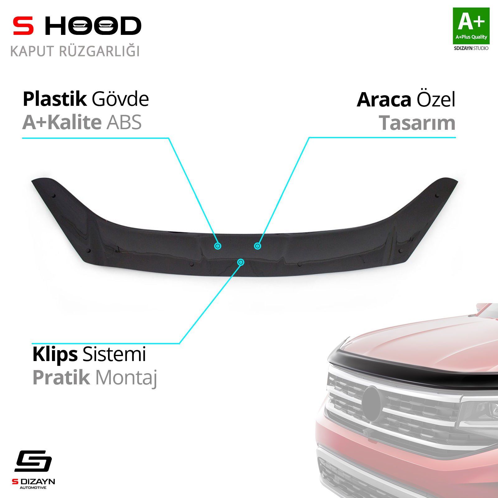 S-Dizayn Ford Uyumlu Courier ABS Plastik Kaput Rüzgarlığı 2014 Üzeri A+Kalite Parça