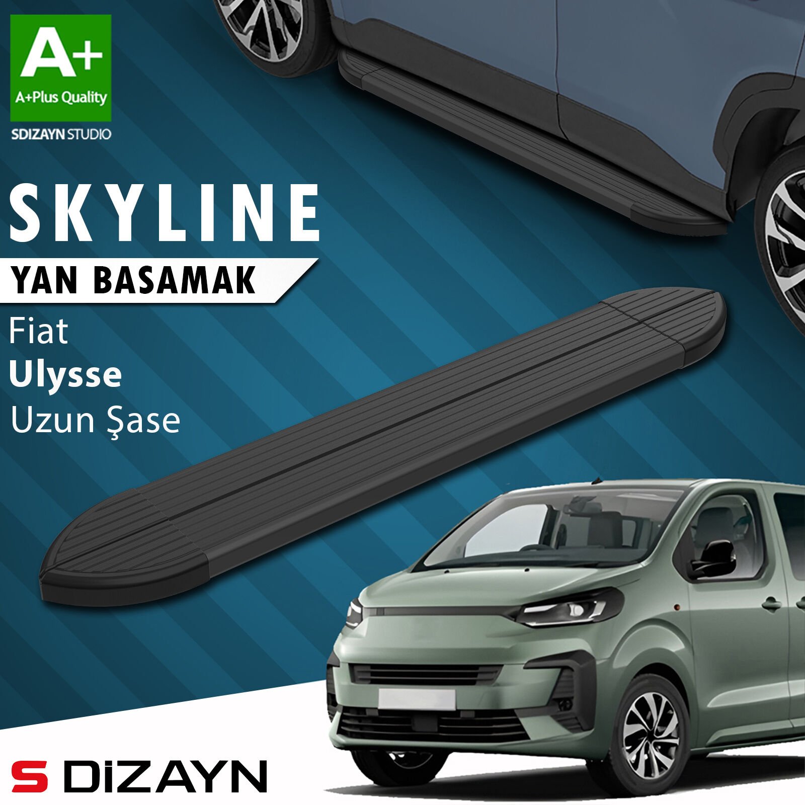 S-Dizayn Fiat Ulysse Skyline Siyah Yan Basamak 243 Cm 2022 Üzeri A+ Kalite