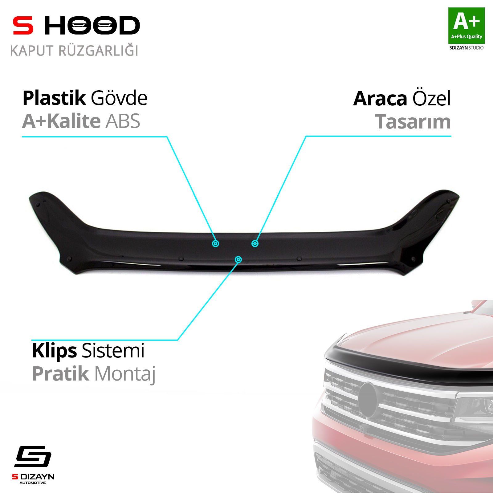 S-Dizayn Ford Uyumlu Custom ABS Plastik Kaput Rüzgarlığı 2018 Üzeri A+Kalite Parça