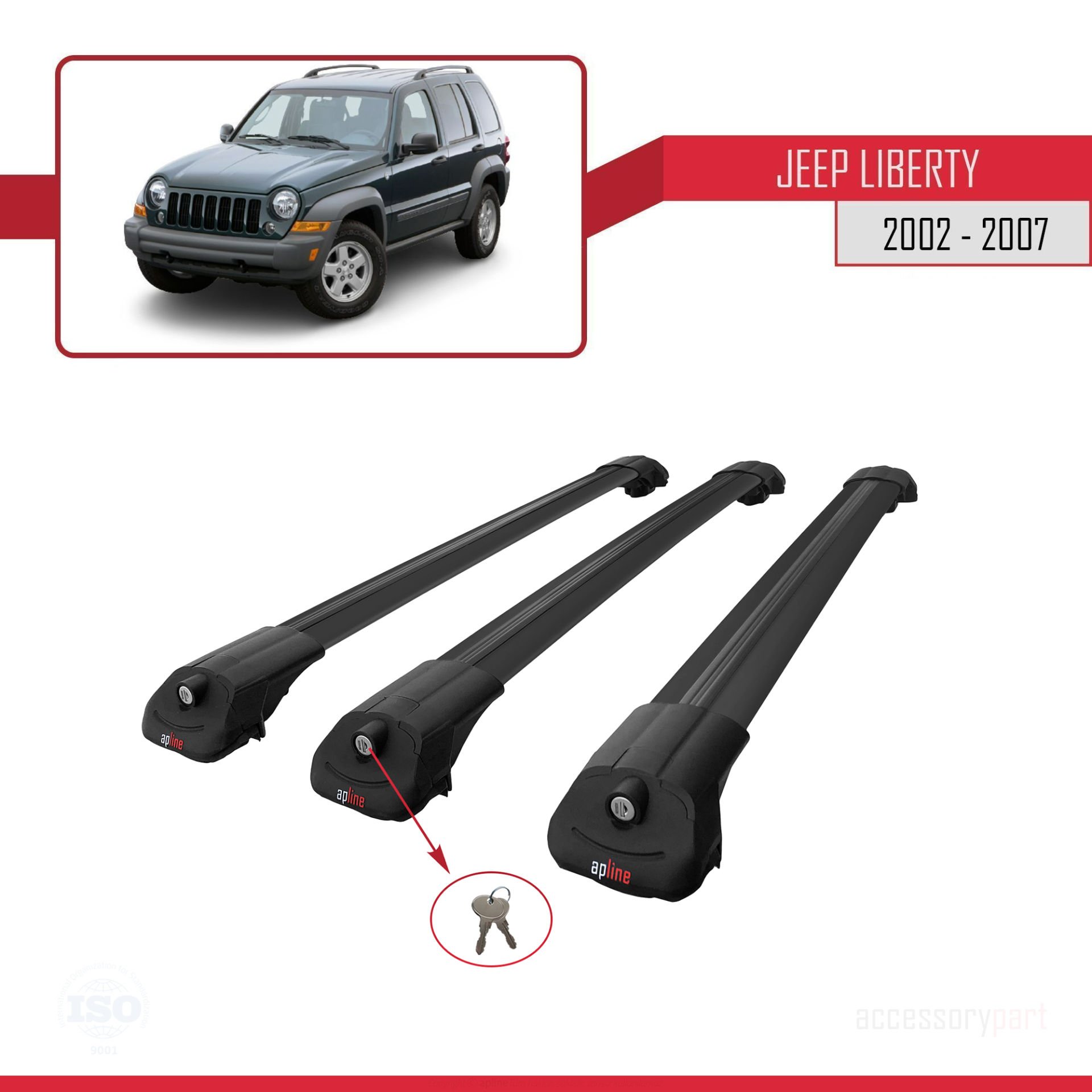 Jeep Liberty 2002-2007 Arası ile uyumlu ACE-1 Ara Atkı Tavan Barı SİYAH 3 ADET BAR