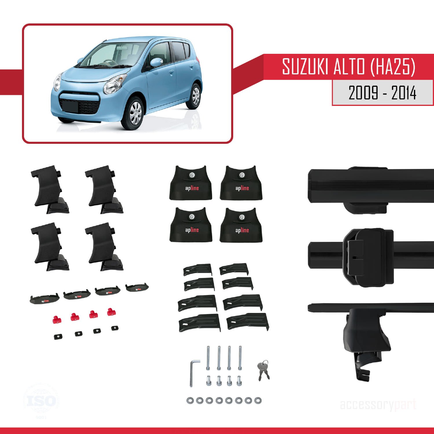 Suzuki Alto (HA25) 2009-2014 Arası ile uyumlu ACE-4 Ara Atkı Tavan Barı SİYAH
