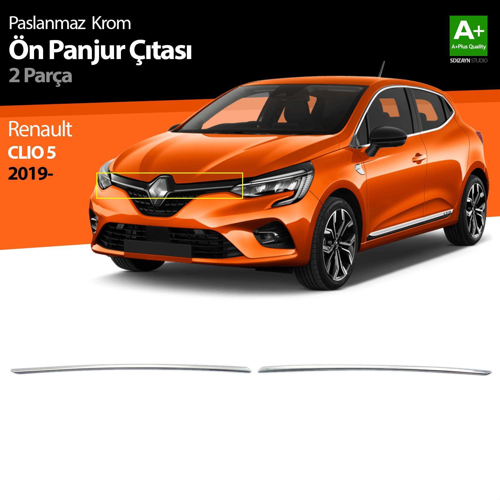 Renault Clio Uyumlu 5 Krom Ön Panjur 2 Parça. 2019 Ve Üzeri