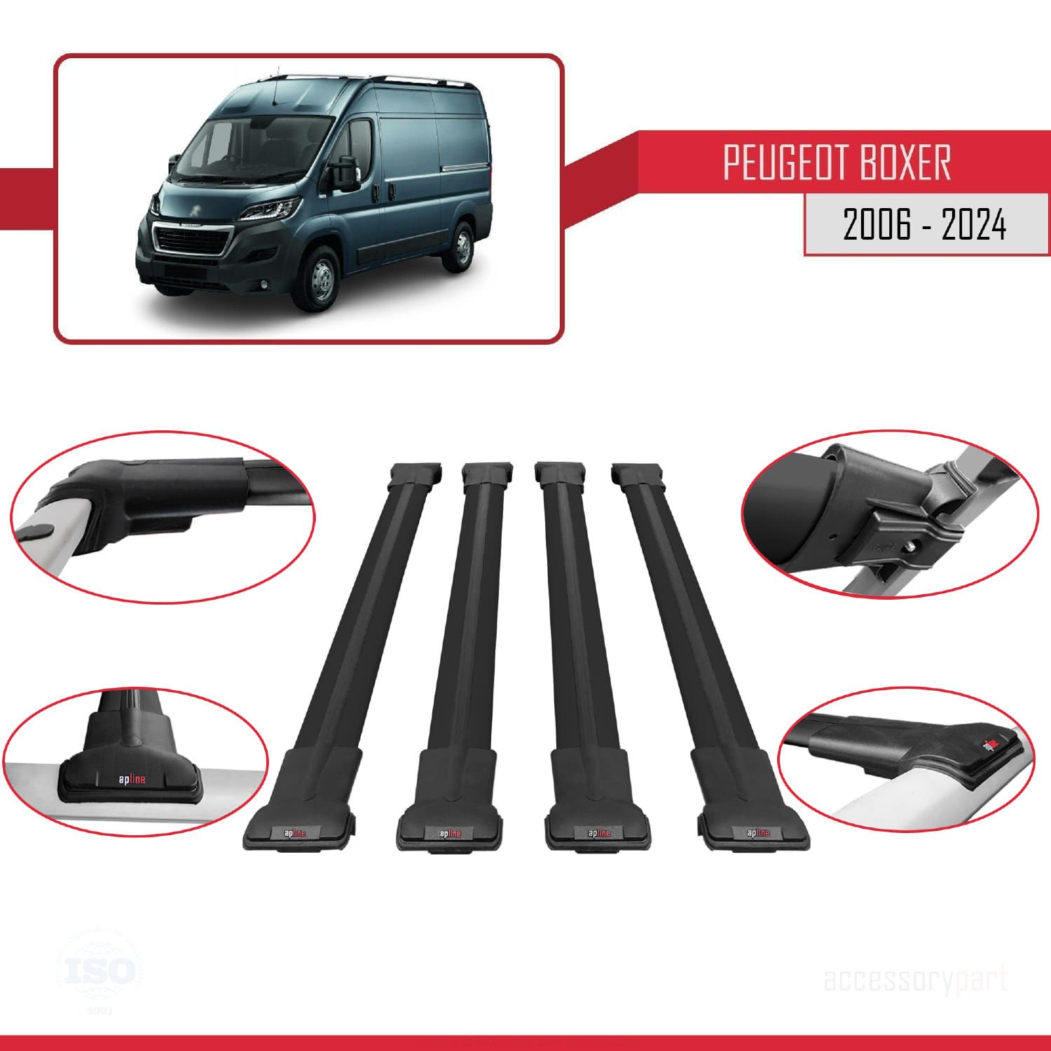 Peugeot Boxer 2006 ve Sonrası ile uyumlu FLY Model Ara Atkı Tavan Barı SİYAH 4 ADET BAR