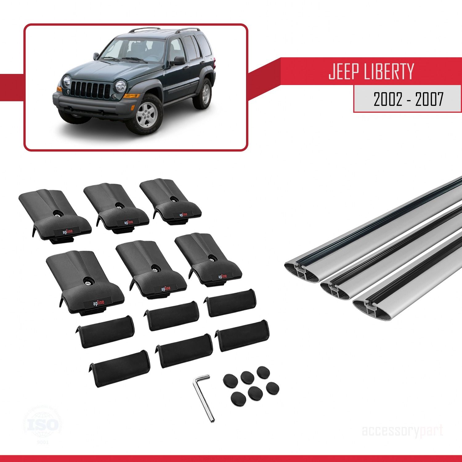 Jeep Liberty 2002-2007 Arası ile Uyumlu FLY Model Ara Atkı Tavan Barı GRİ 3 ADET BAR