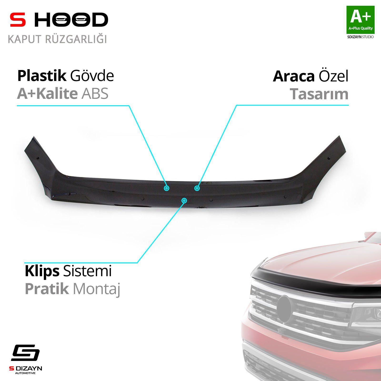 S-Dizayn Ford Uyumlu Transit ABS Plastik Kaput Rüzgarlığı 2006-2014 A+Kalite Parça