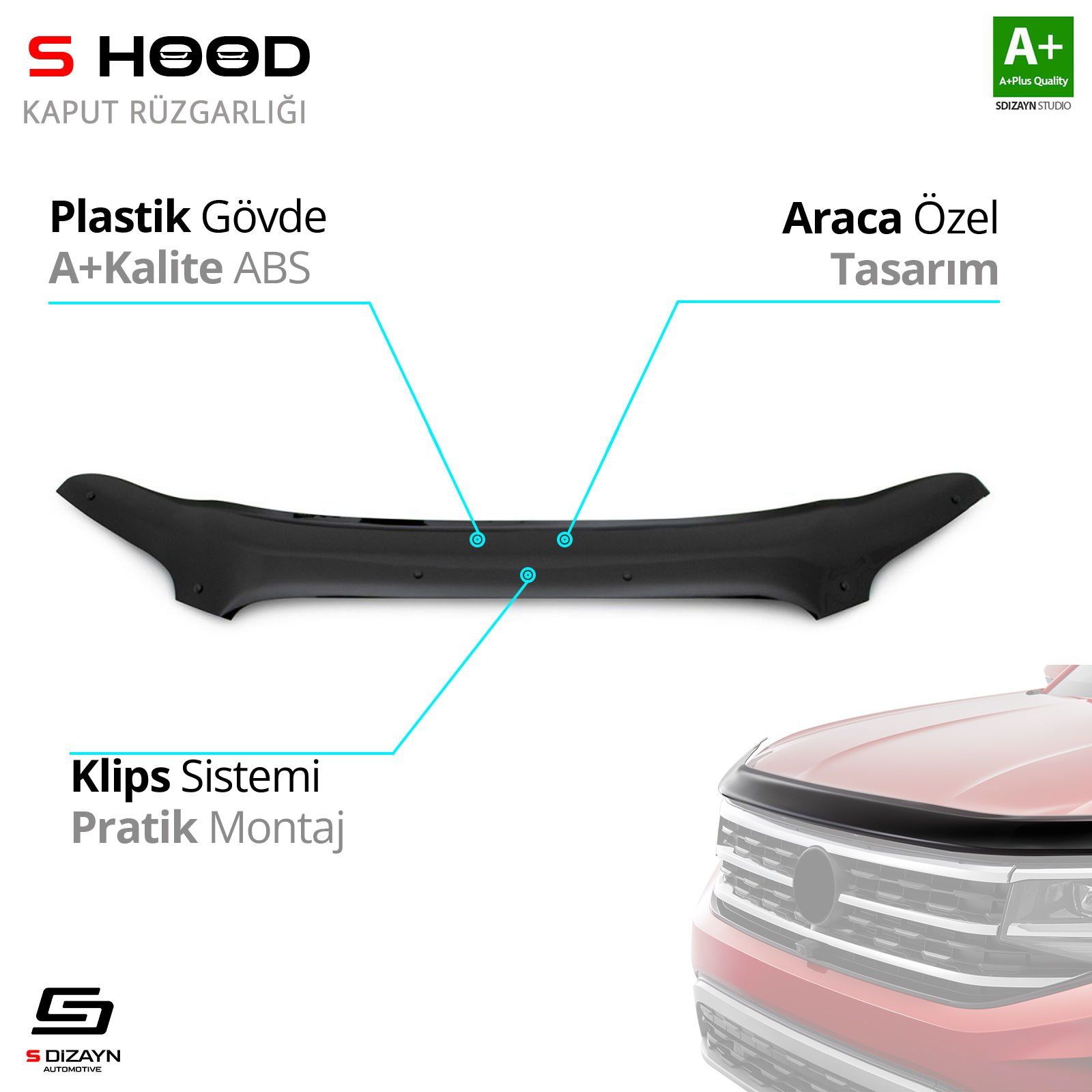 S-Dizayn Ford Uyumlu Transit ABS Plastik Kaput Rüzgarlığı 2019 Üzeri A+Kalite Parça