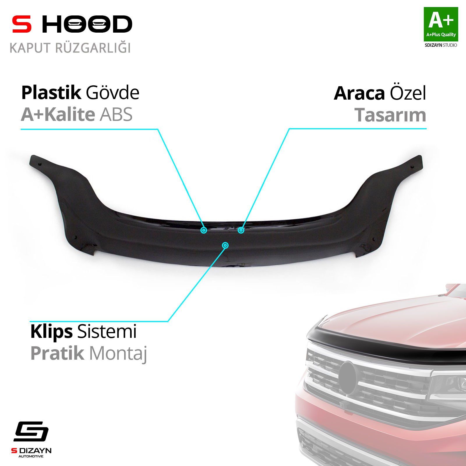 S-Dizayn Ford Uyumlu Kuga ABS Plastik Kaput Rüzgarlığı 2008-2012 A+Kalite Parça