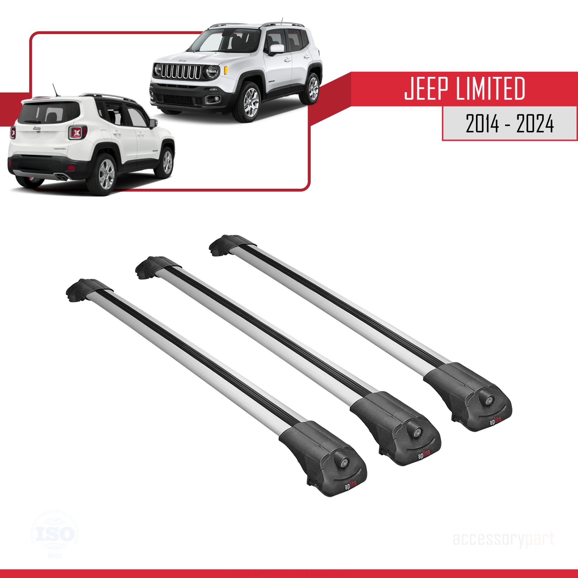 Jeep Limited 2014 ve Sonrası ile uyumlu ACE-1 Ara Atkı Tavan Barı GRİ 3 ADET BAR
