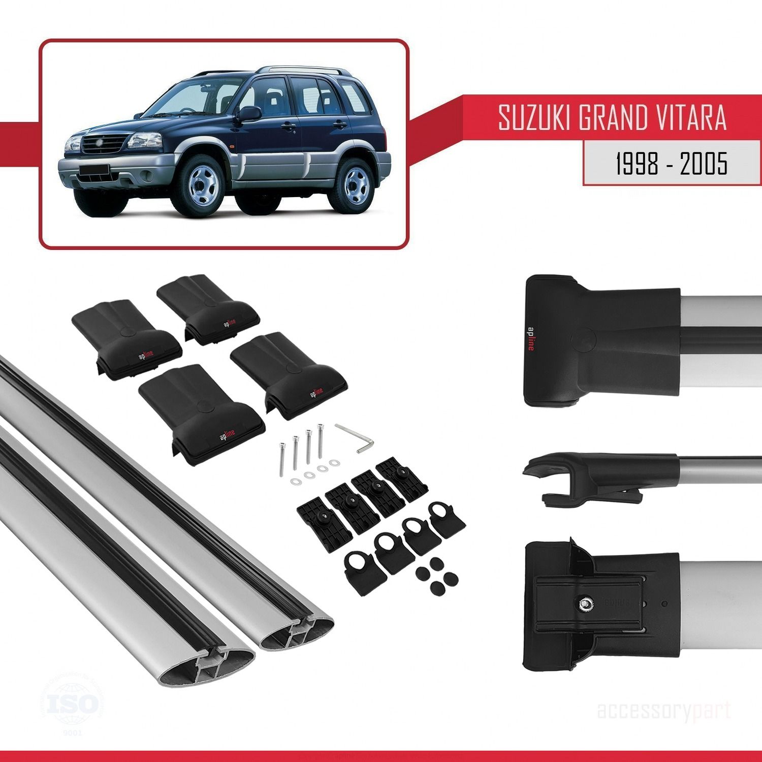 Suzuki Grand Vitara 1998-2005 Arası ile uyumlu FLY Model Ara Atkı Tavan Barı GRİ
