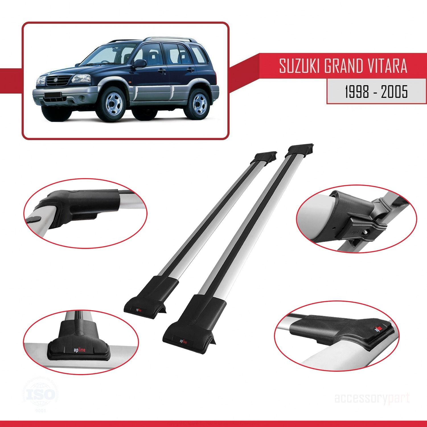 Suzuki Grand Vitara 1998-2005 Arası ile uyumlu FLY Model Ara Atkı Tavan Barı GRİ