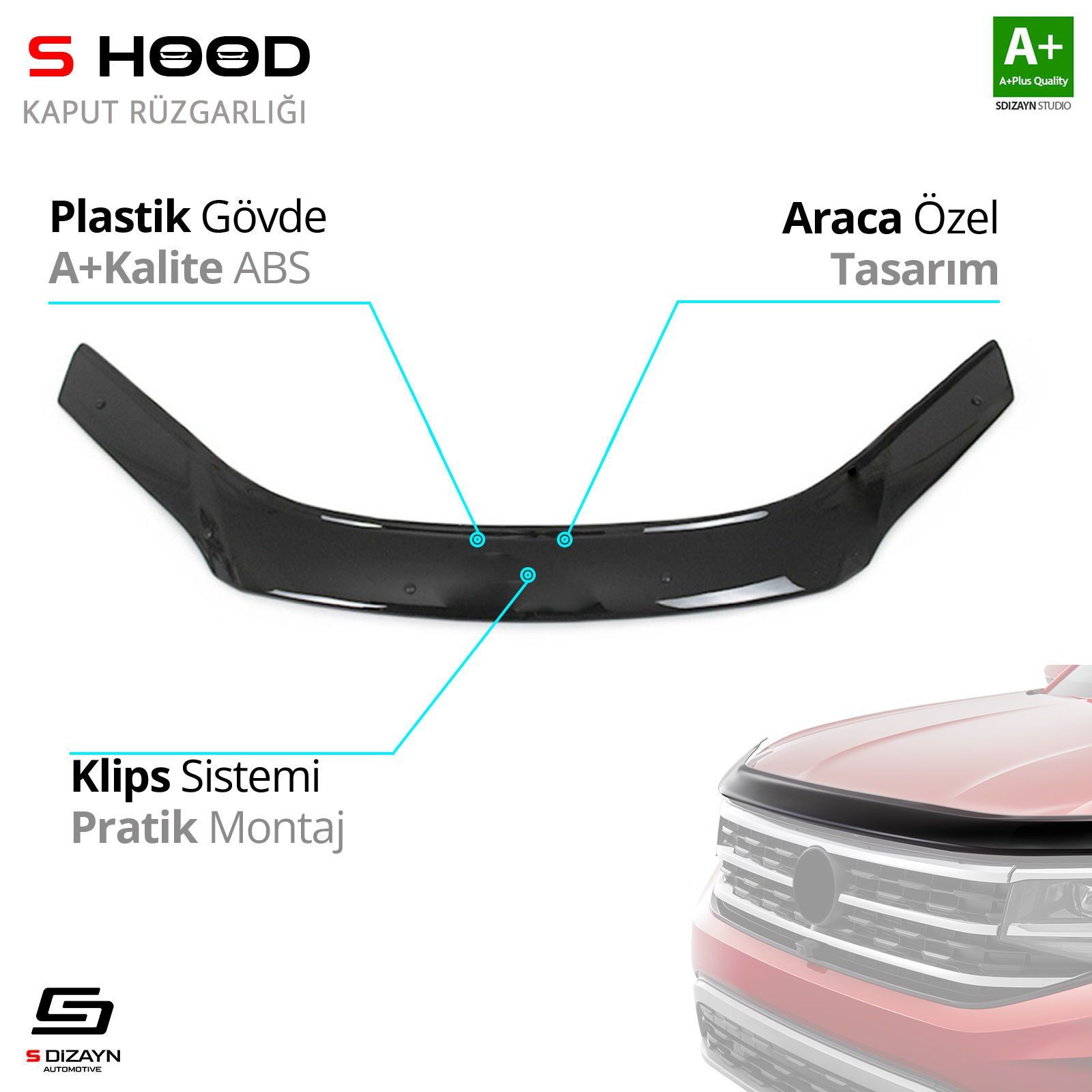 S-Dizayn Honda Uyumlu Civic ABS Plastik Kaput Rüzgarlığı 2000-2006 A+Kalite Parça