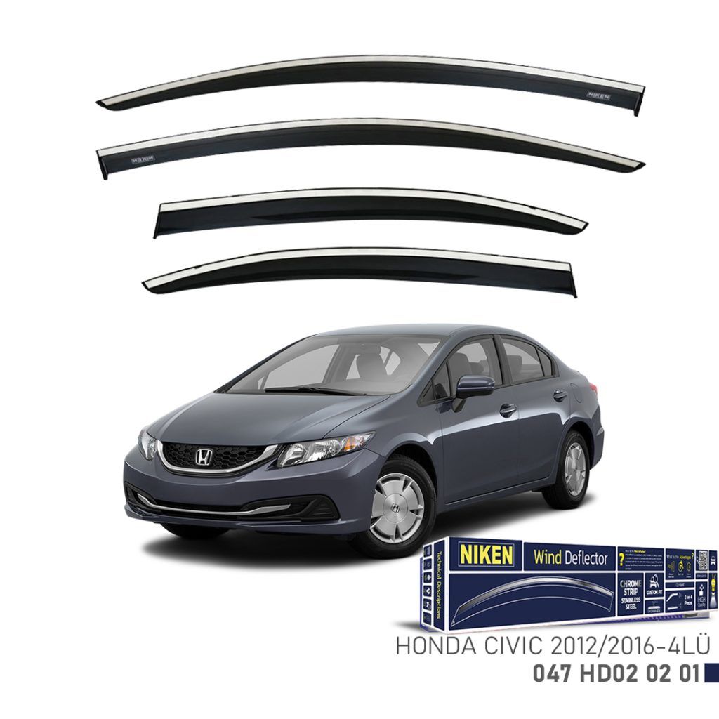 Niken Honda Uyumlu Civic 2012-2016 Model Kromlu Cam Rüzgarlığı 4Lü Parça