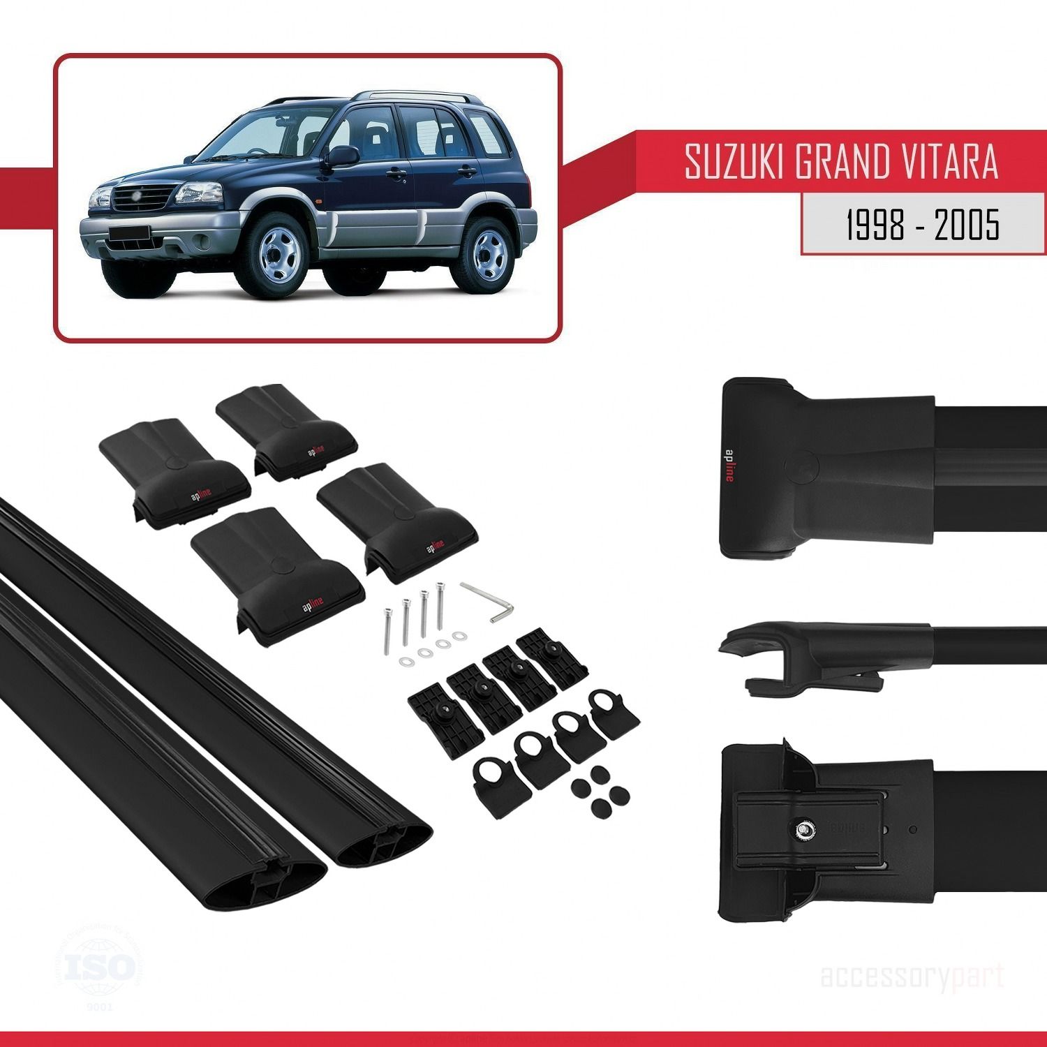 Suzuki Grand Vitara 1998-2005 Arası ile uyumlu FLY Model Ara Atkı Tavan Barı SİYAH