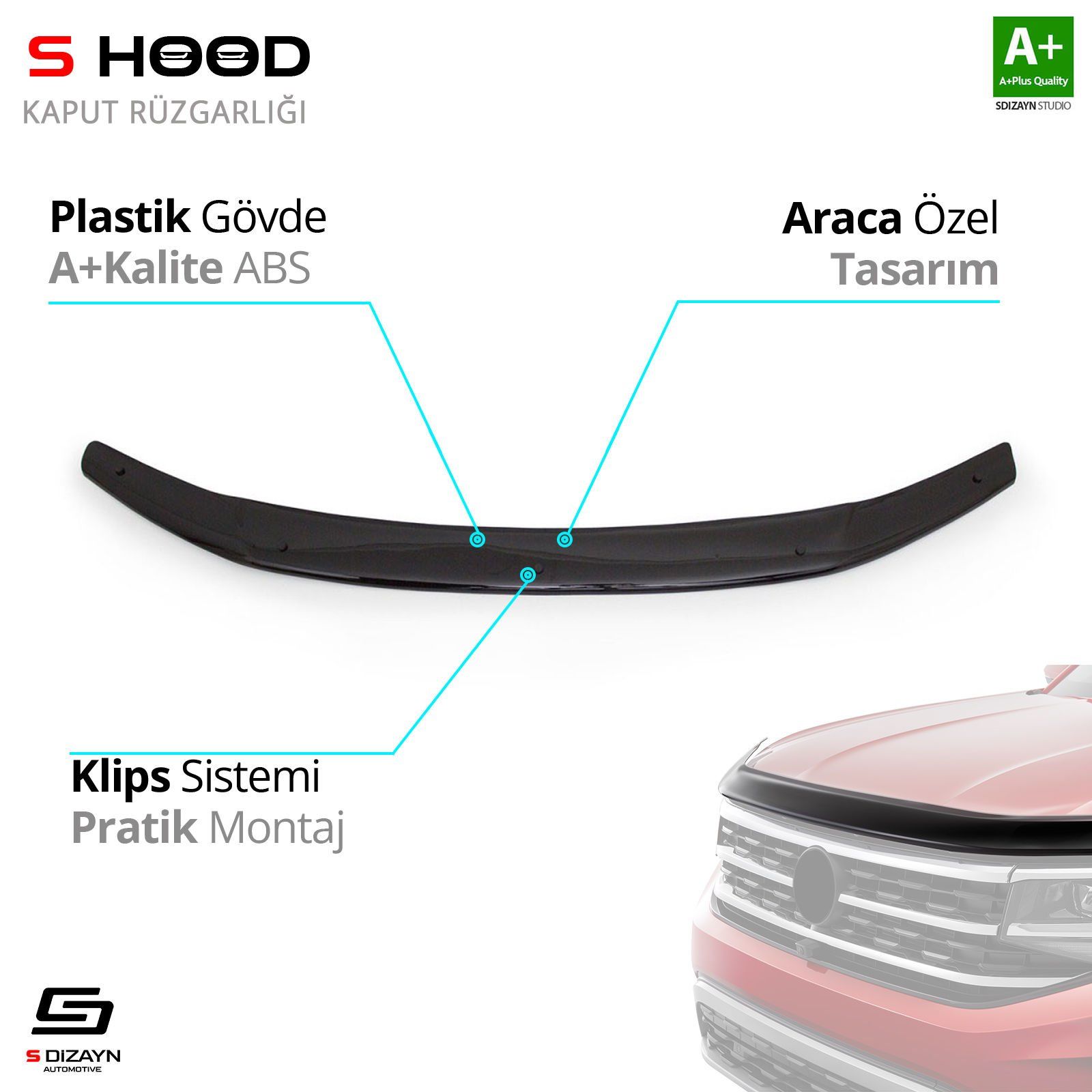 S-Dizayn Honda Uyumlu Civic ABS Plastik Kaput Rüzgarlığı 2012-2016 A+Kalite Parça