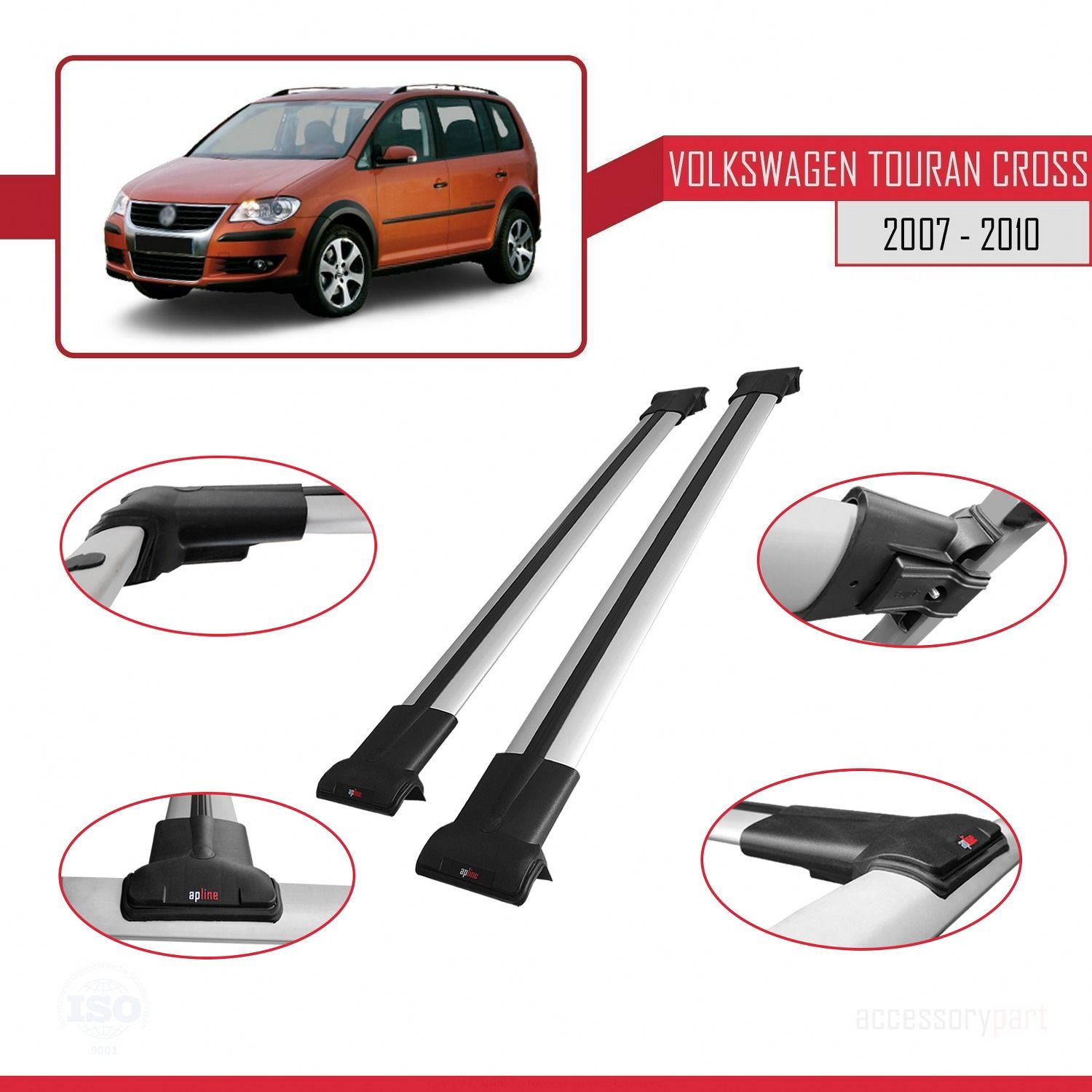Volkswagen Touran CROSS 2007-2010 Arası ile uyumlu FLY Model Ara Atkı Tavan Barı GRİ