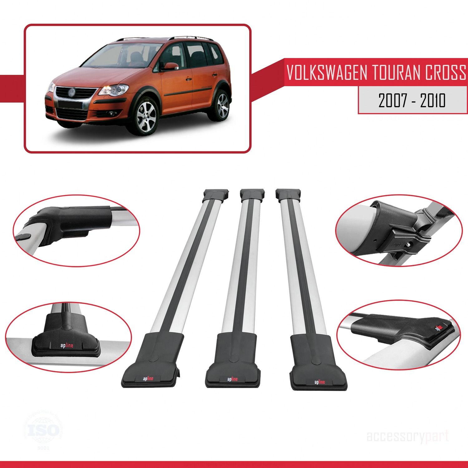 Volkswagen Touran CROSS 2007-2010 Arası ile Uyumlu FLY Model Ara Atkı Tavan Barı GRİ 3 ADET BAR
