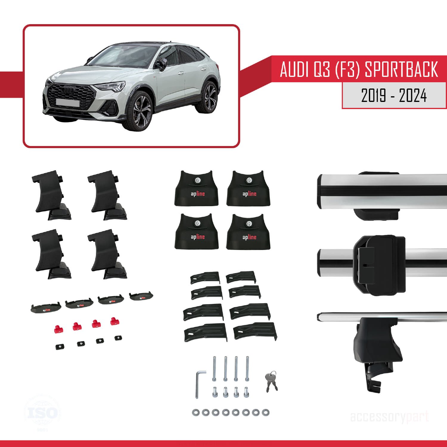 Audi Q3 (F3) Sportback 2019 ve Sonrası ile uyumlu ACE-4 Ara Atkı Tavan Barı GRİ