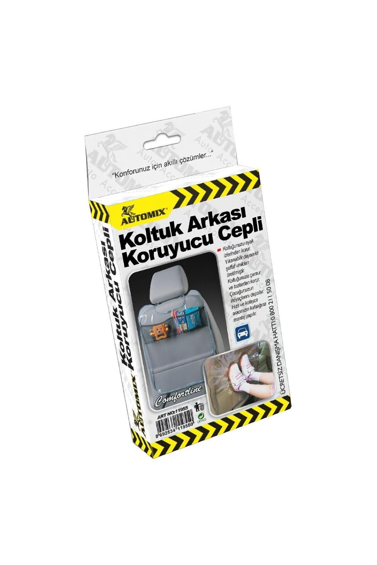 Oto Koltuk Koruyucu Organizer Cepli Şeffaf