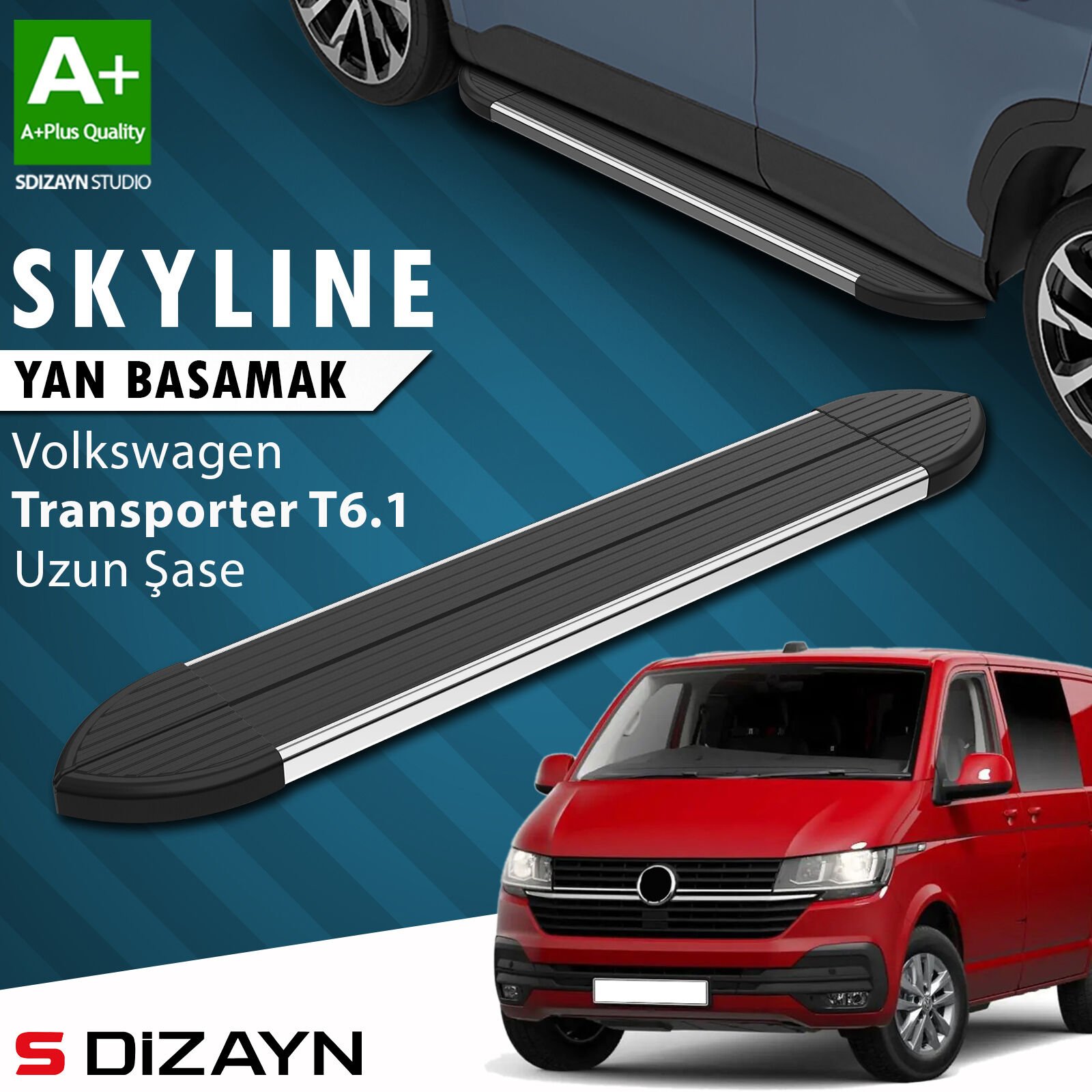 S-Dizayn VW Transporter T6.1 Uzun Şase Skyline Krom Yan Basamak 253 Cm 2019-2024 A+ Kalite