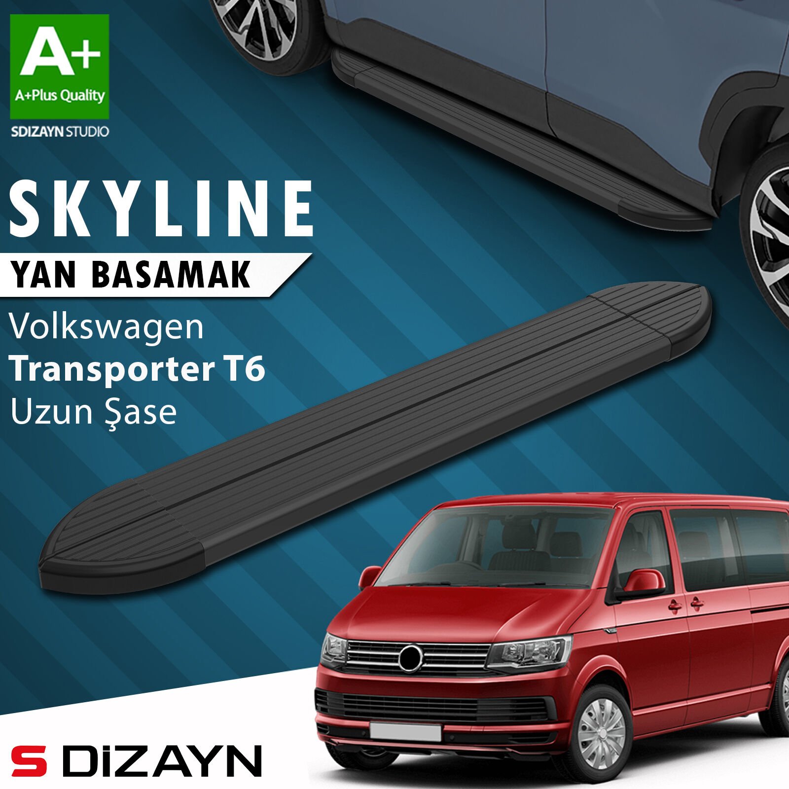 S-Dizayn VW Transporter T6 Uzun Şase Skyline Siyah Yan Basamak 253 Cm 2015-2019 A+ Kalite