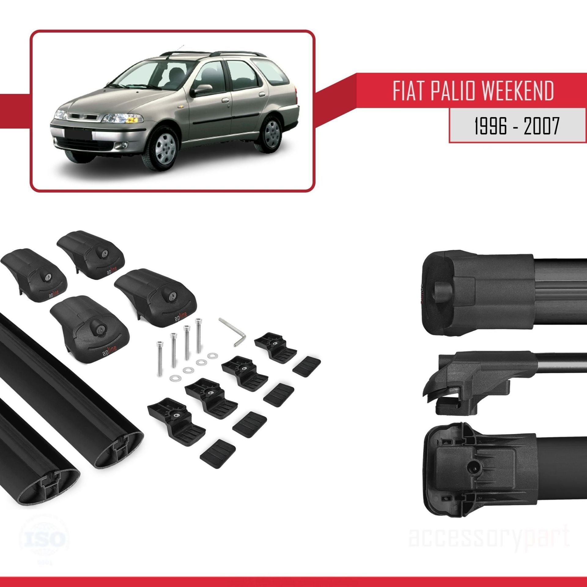 Fiat Palio WEEKEND 1996-2007 Arası ile uyumlu ACE-1 Ara Atkı Tavan Barı SİYAH