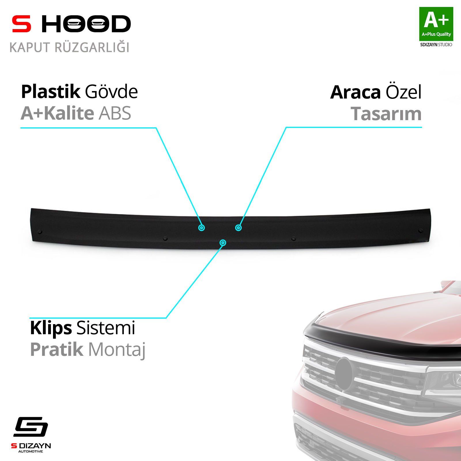 S-Dizayn Iveco Uyumlu Daily ABS Plastik Kaput Rüzgarlığı 2006-2011 A+Kalite Parça