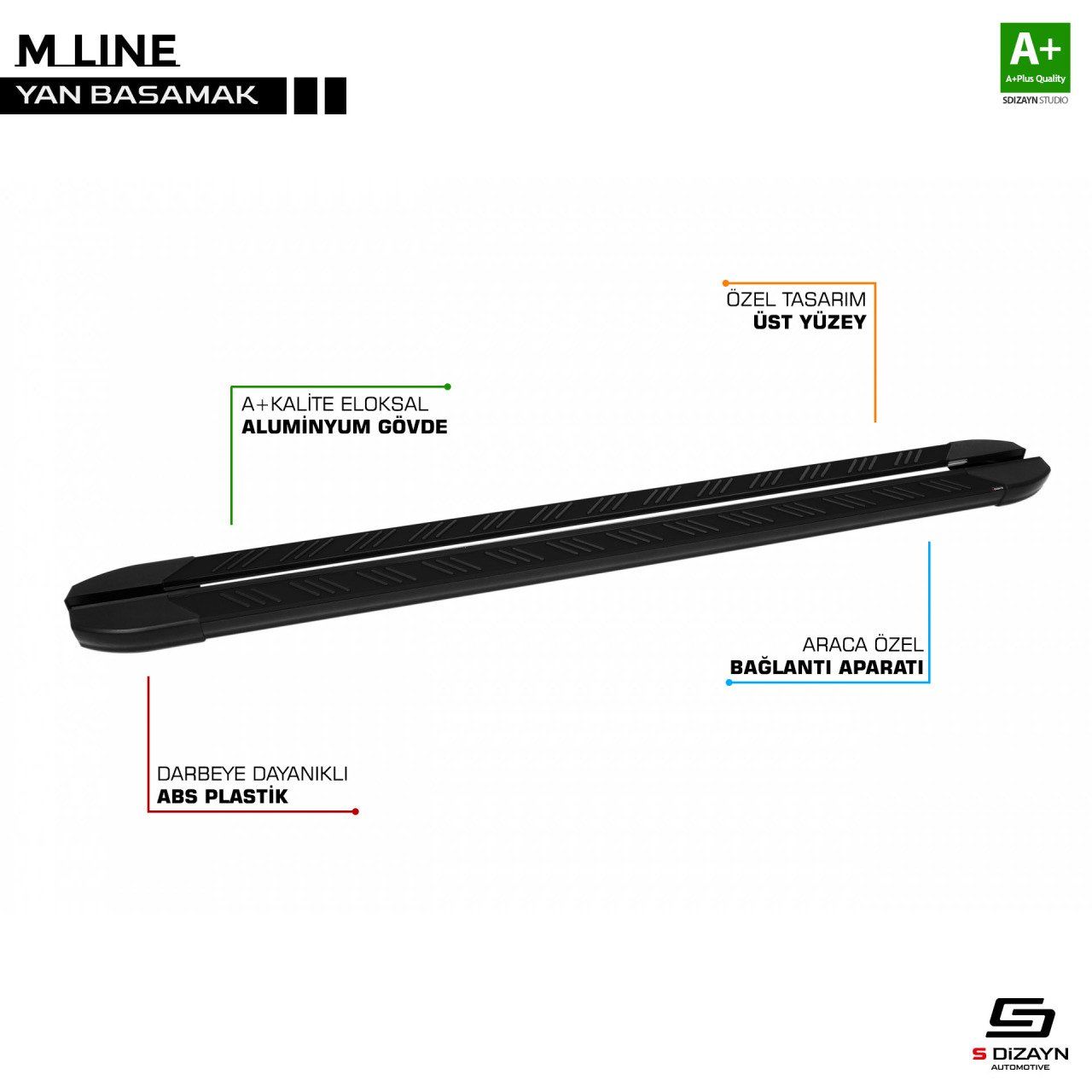 Peugeot Expert Uyumlu 2 Kısa Şase M-Line Siyah Yan Basamak 220 Cm 2007-2016