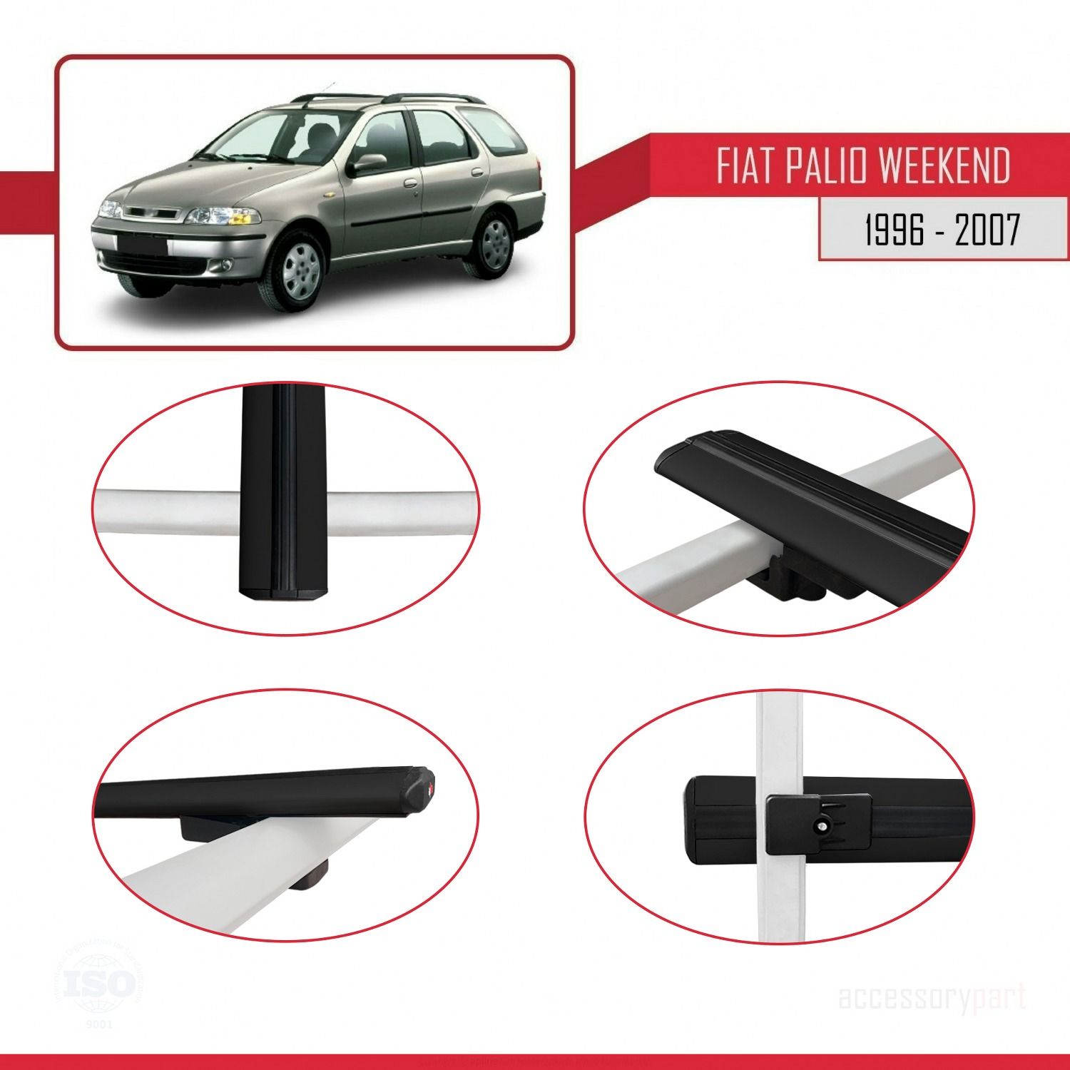 Fiat Palio WEEKEND 1996-2007 Arası ile uyumlu Basic Model Ara Atkı Tavan Barı SİYAH 3 ADET