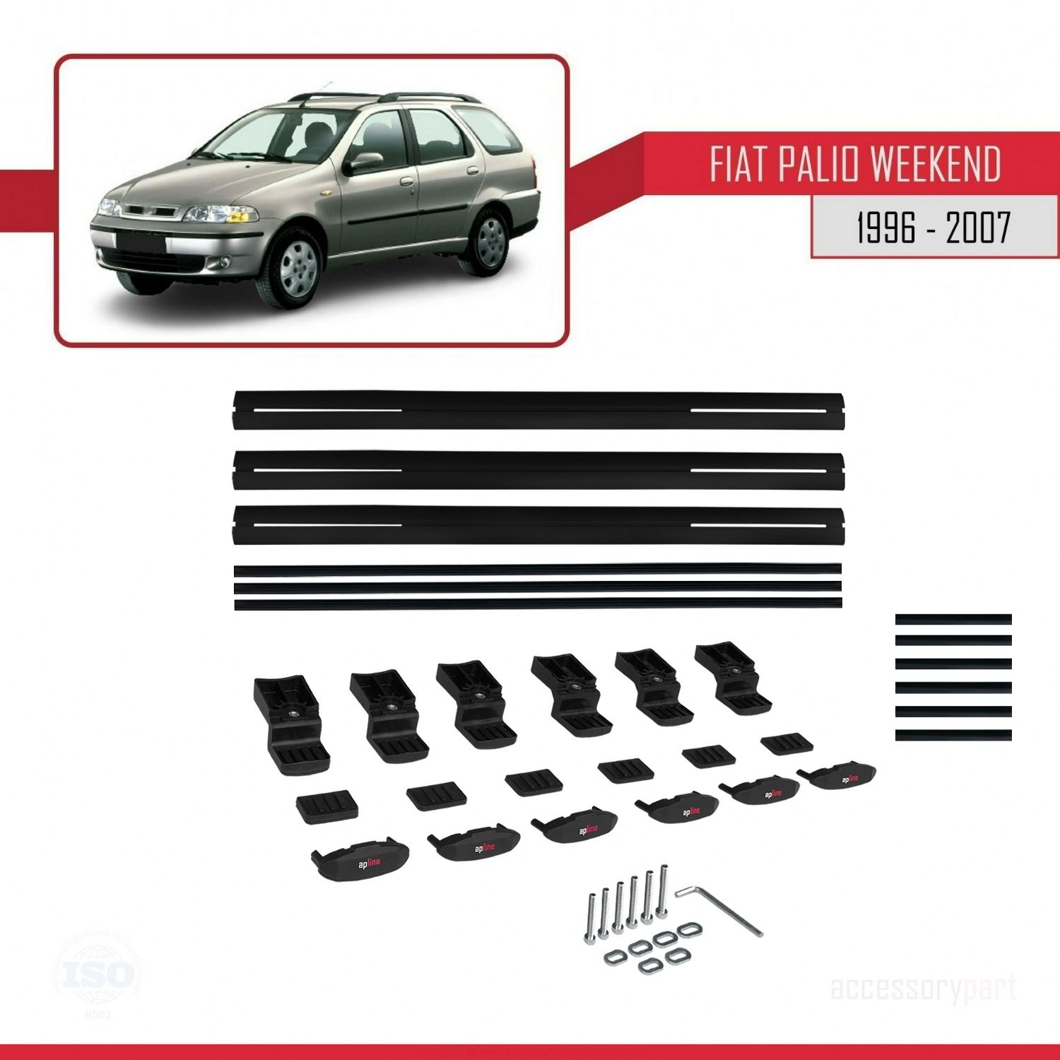 Fiat Palio WEEKEND 1996-2007 Arası ile uyumlu Basic Model Ara Atkı Tavan Barı SİYAH 3 ADET