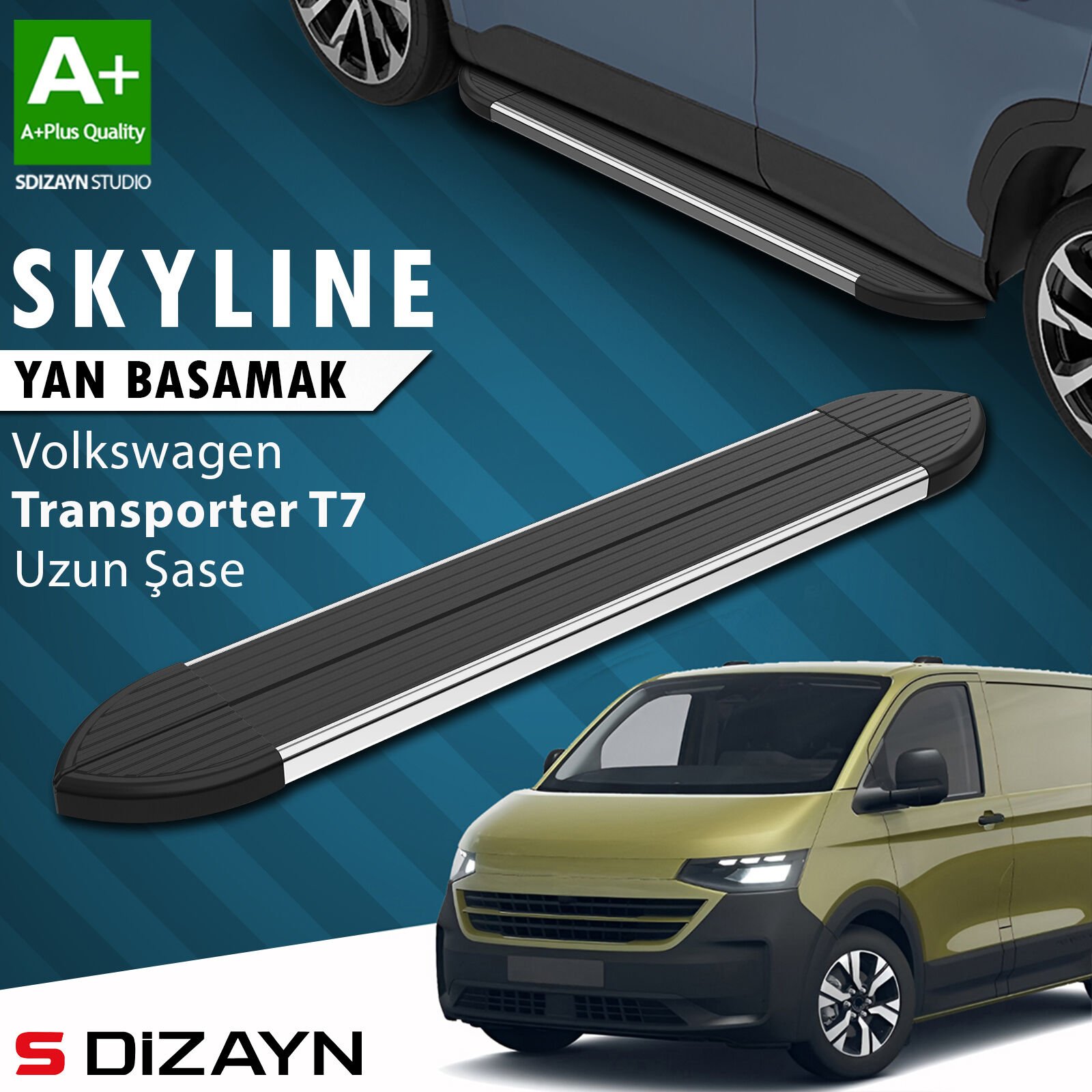 S-Dizayn VW Transporter T7 Skyline Krom Yan Basamak 263 Cm 2024 Üzeri A+ Kalite