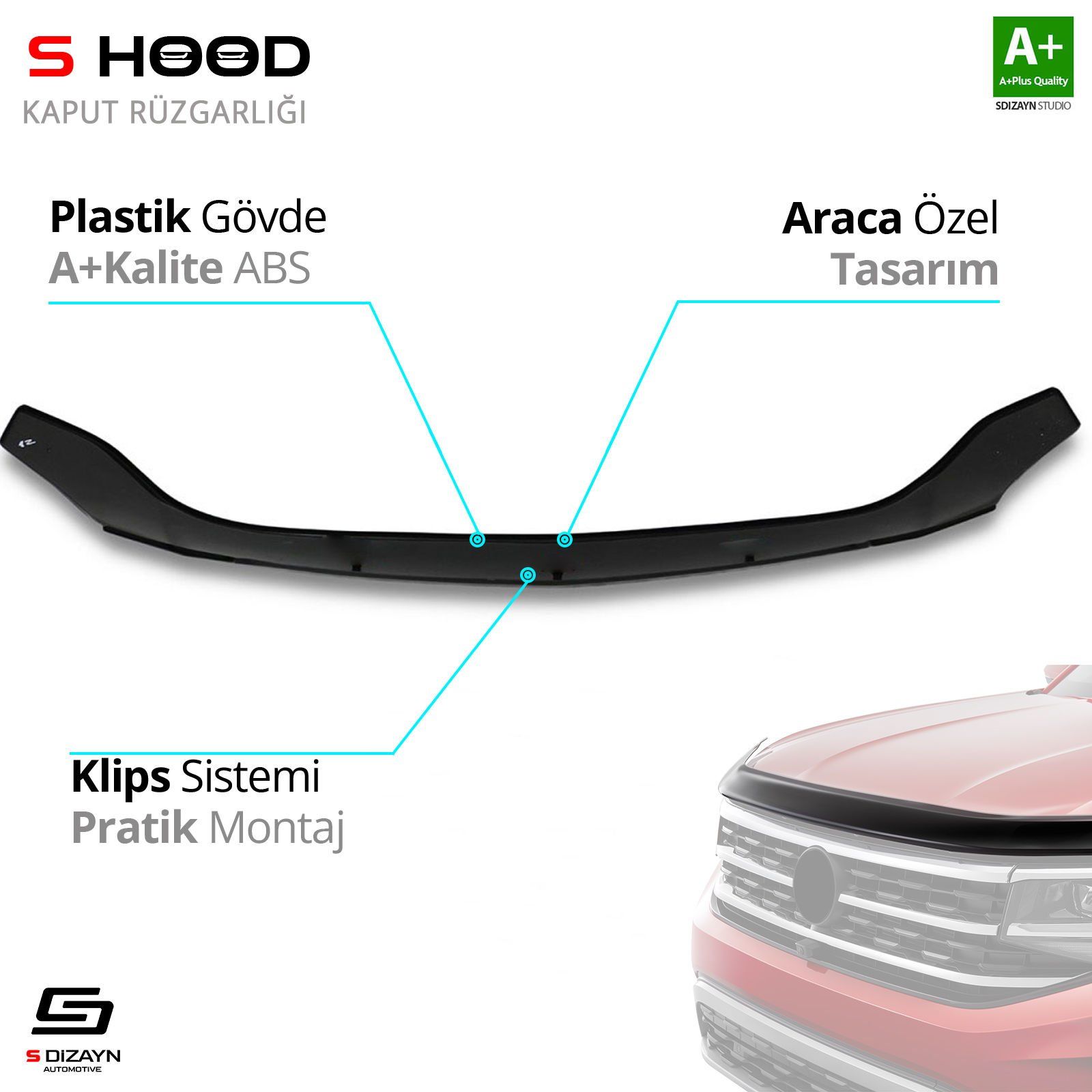 S-Dizayn Kia Uyumlu Sorento ABS Plastik Kaput Rüzgarlığı 2002-2006 A+Kalite Parça