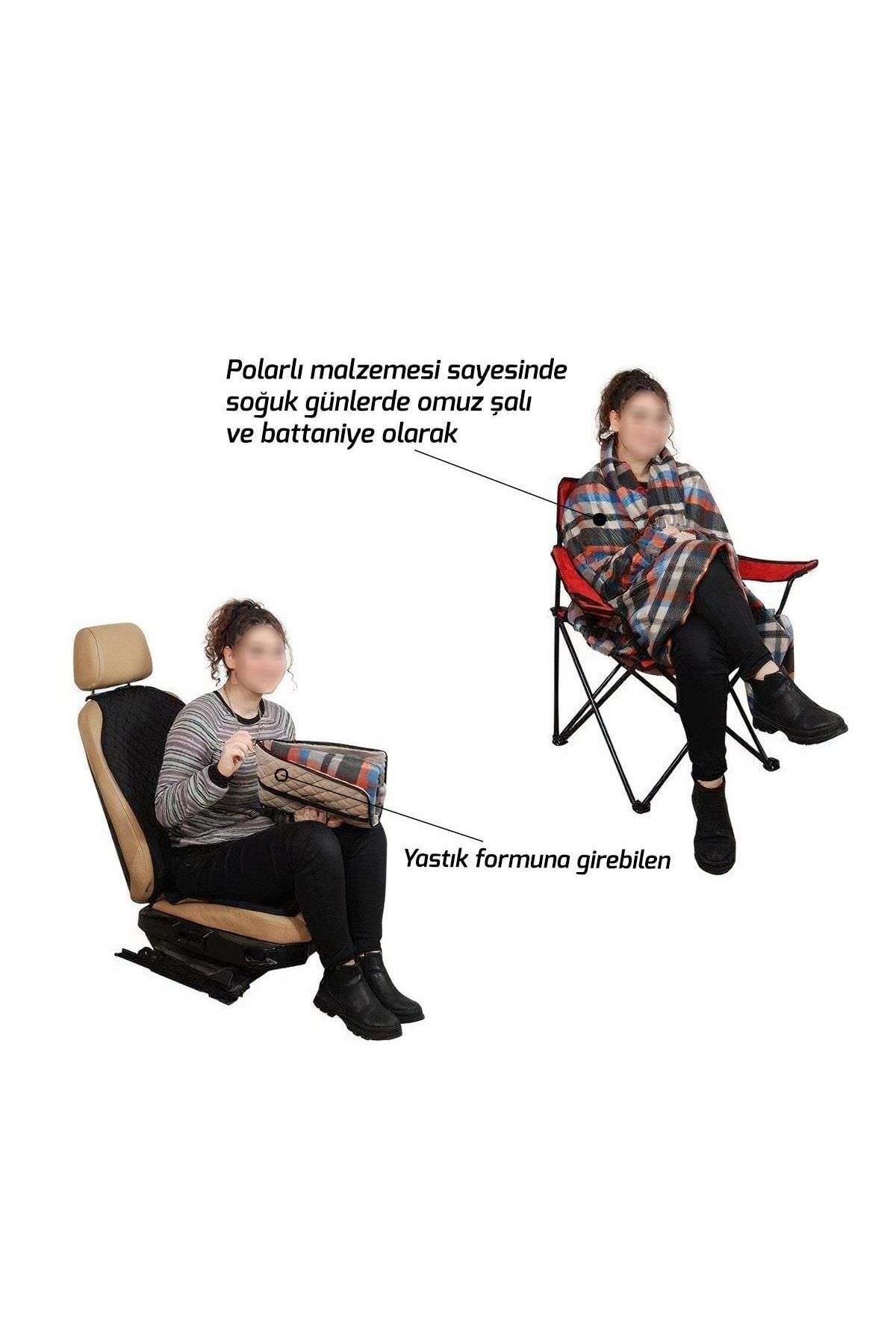 Oto Yastık Boyun Bel Destek Yastığı Polar Örtü Omuz Şalı Çok Amaçlı Kırmızı Nakışlı Siyah Yastık