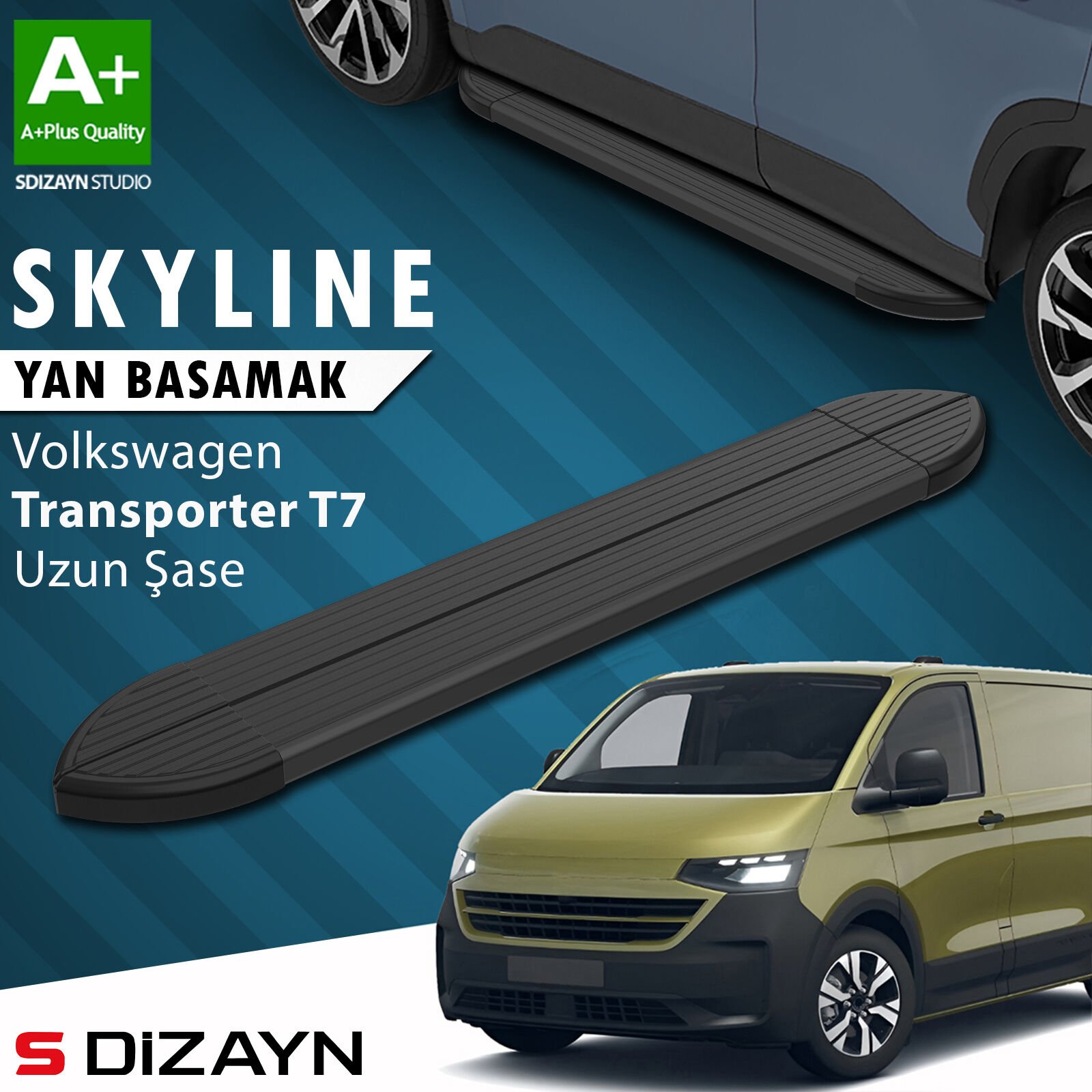 S-Dizayn VW Transporter T7 Skyline Siyah Yan Basamak 263 Cm 2024 Üzeri A+ Kalite