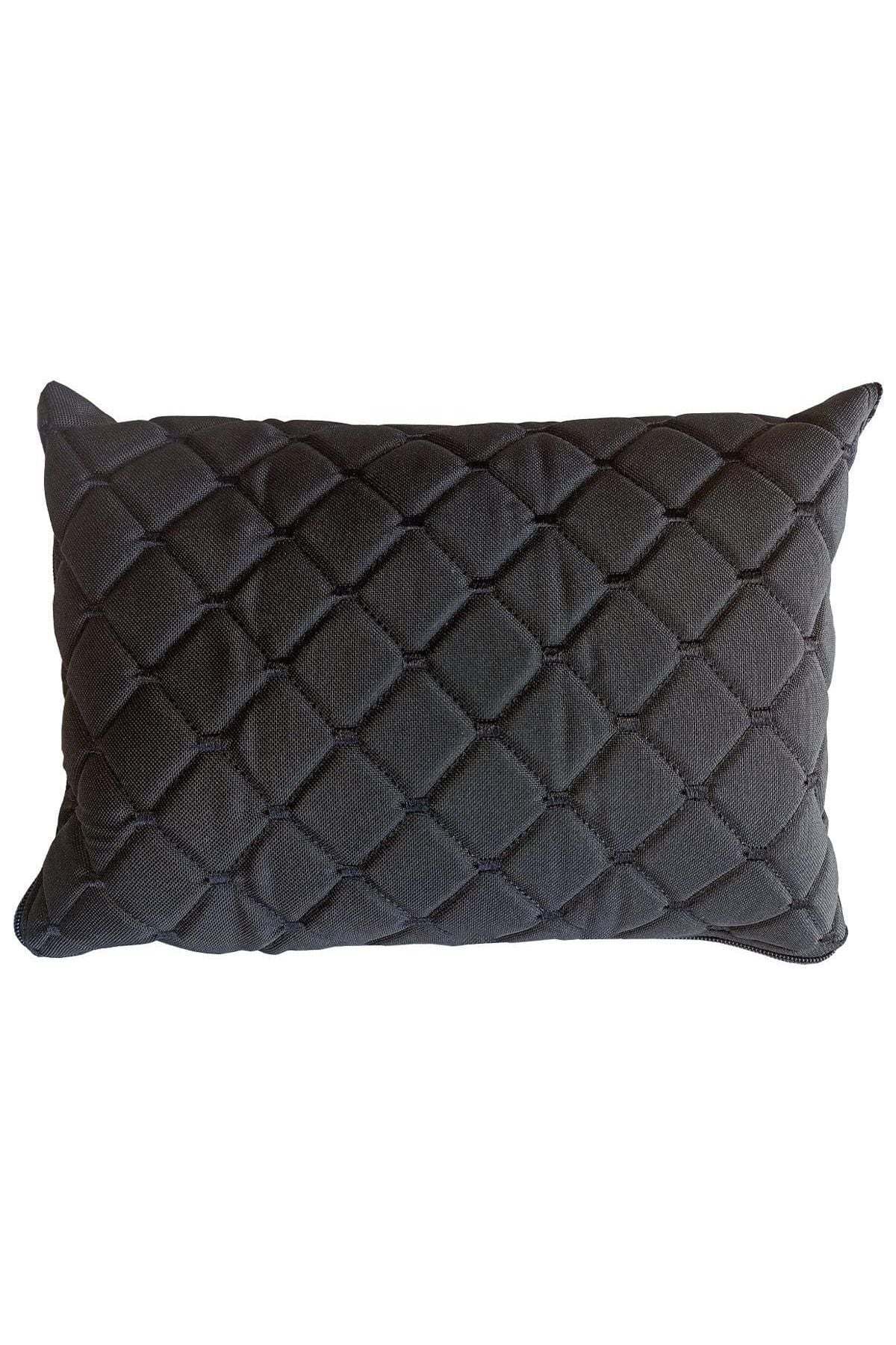 Oto Boyun Bel Destek Yastığı Polarlı Örtü Siyah Nakışlı Siyah Yastık