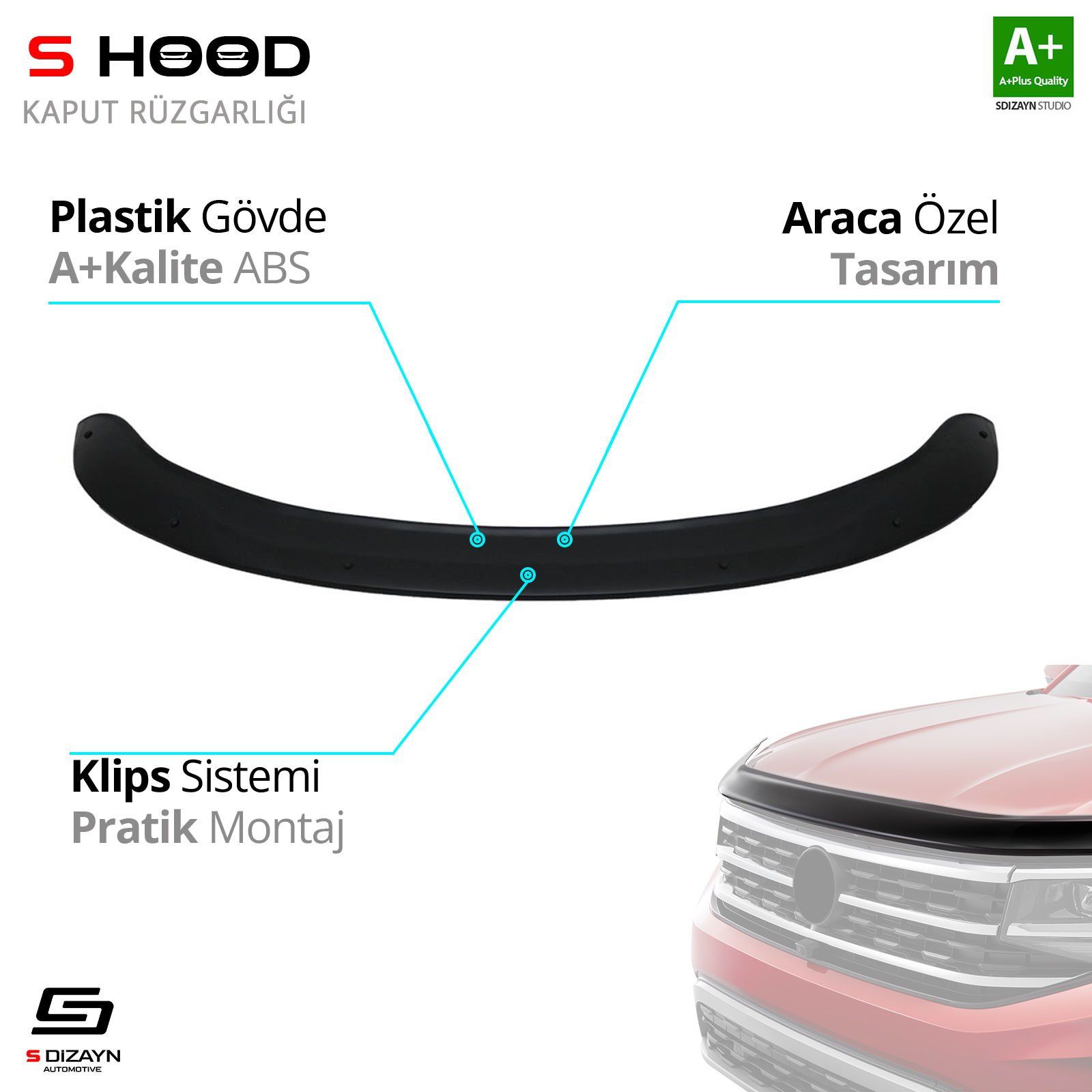 S-Dizayn Kia Uyumlu Sorento ABS Plastik Kaput Rüzgarlığı 2010-2014 A+Kalite Parça