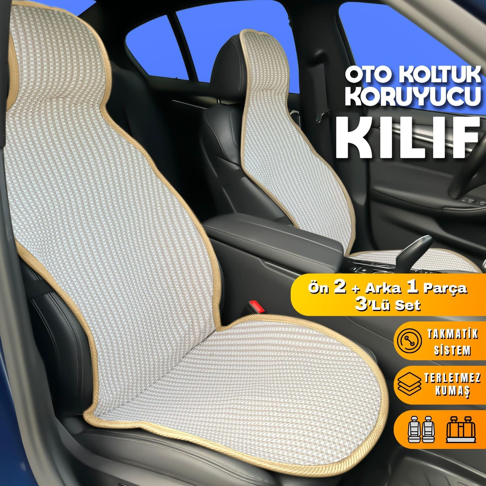 Mazda 3 Uyumlu Koltuk Kılıfı Minder Krem 2+1 Ön Arka Set