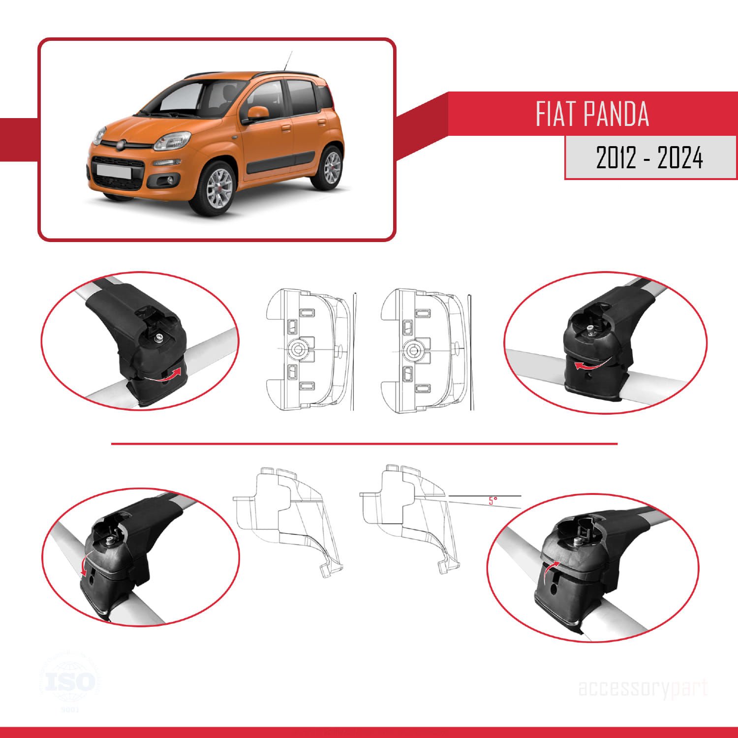 Fiat PANDA (319) 2012 ve Sonrası ile uyumlu ACE-2 Ara Atkı Tavan Barı GRİ