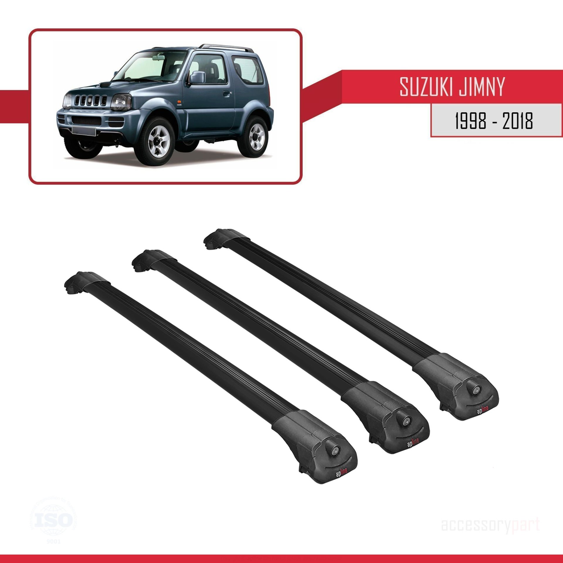 Suzuki Jimny 1998-2018 Arası ile uyumlu ACE-1 Ara Atkı Tavan Barı SİYAH 3 ADET BAR