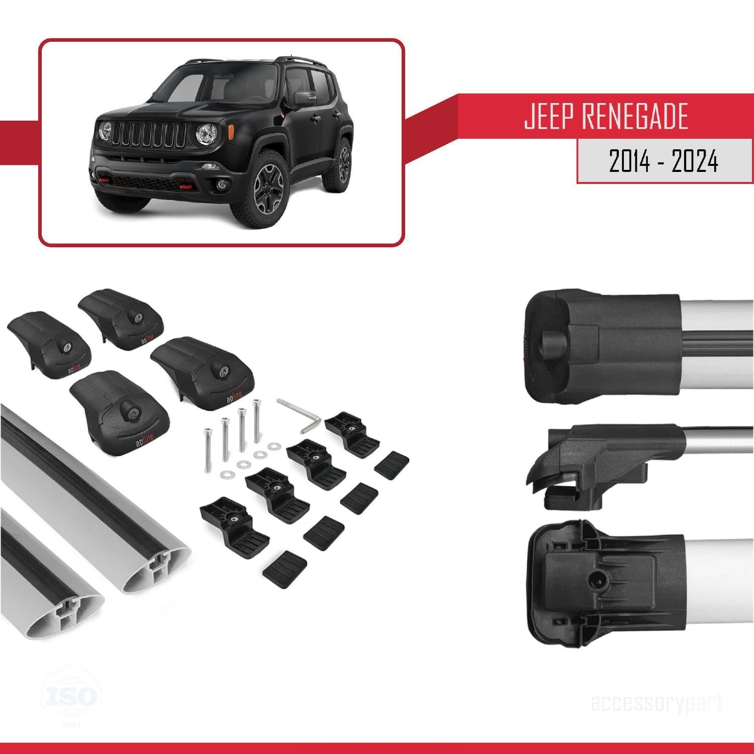 Jeep Renegade 2014 ve Sonrası ile uyumlu ACE-1 Ara Atkı Tavan Barı GRİ