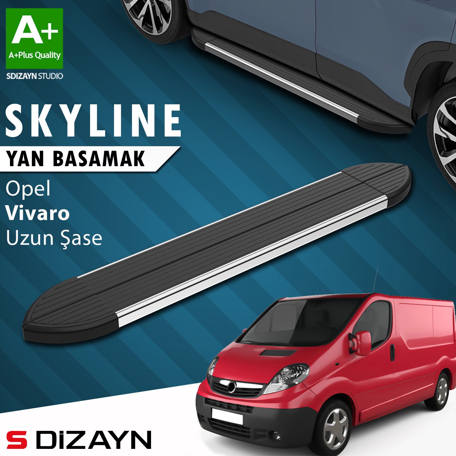 S-Dizayn Opel Vivaro A Uzun Şase Skyline Krom Yan Basamak 263 Cm 2001-2014 A+ Kalite