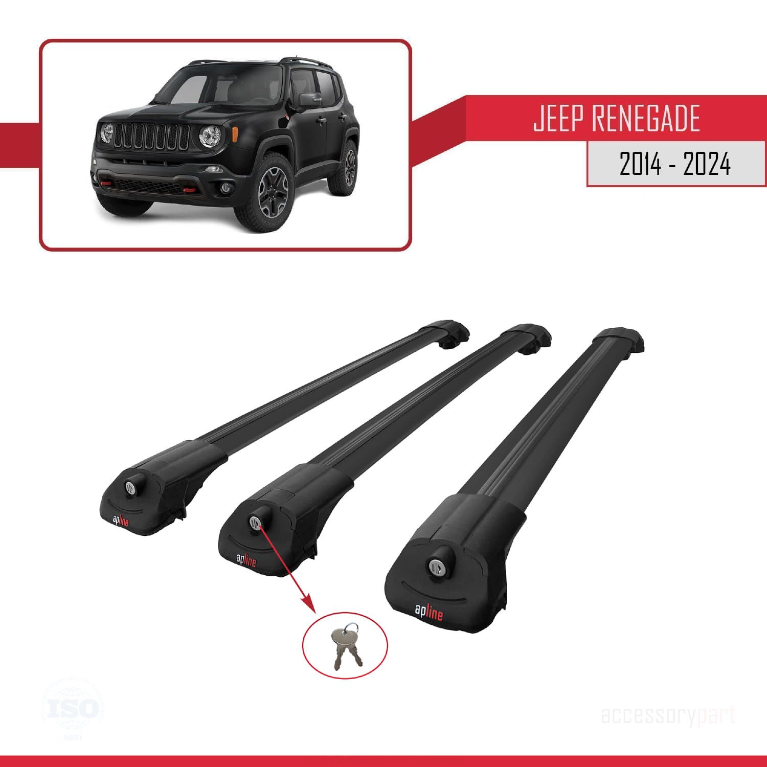 Jeep Renegade 2014 ve Sonrası ile uyumlu ACE-1 Ara Atkı Tavan Barı SİYAH 3 ADET BAR