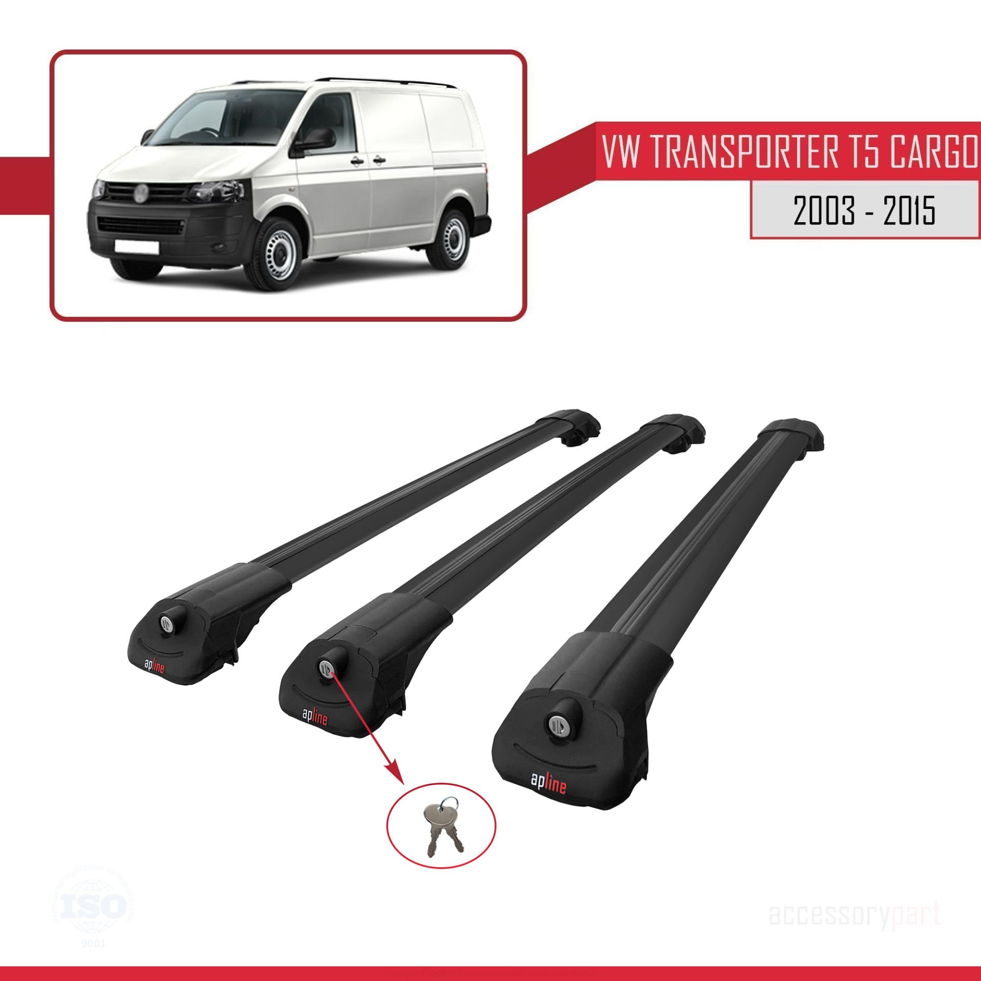 Volkswagen Transporter (T5) 2003-2015 Arası ile uyumlu ACE-1 Ara Atkı Tavan Barı SİYAH 3 ADET BAR
