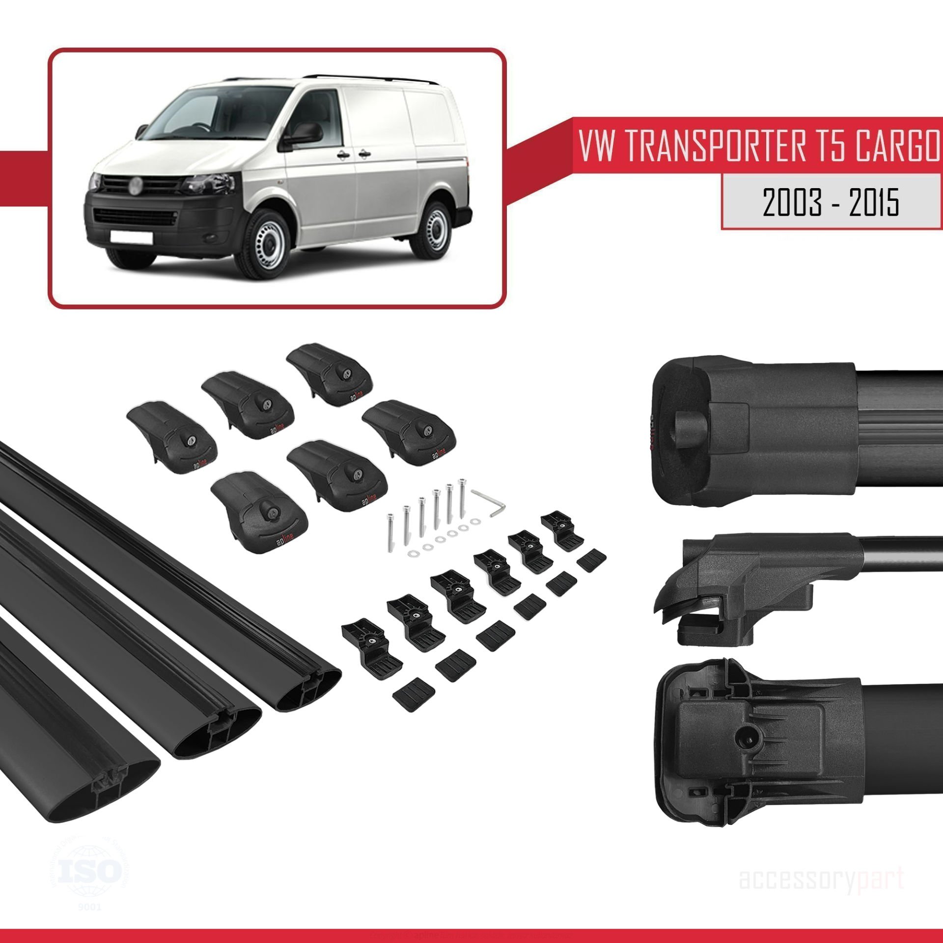 Volkswagen Transporter (T5) 2003-2015 Arası ile uyumlu ACE-1 Ara Atkı Tavan Barı SİYAH 3 ADET BAR