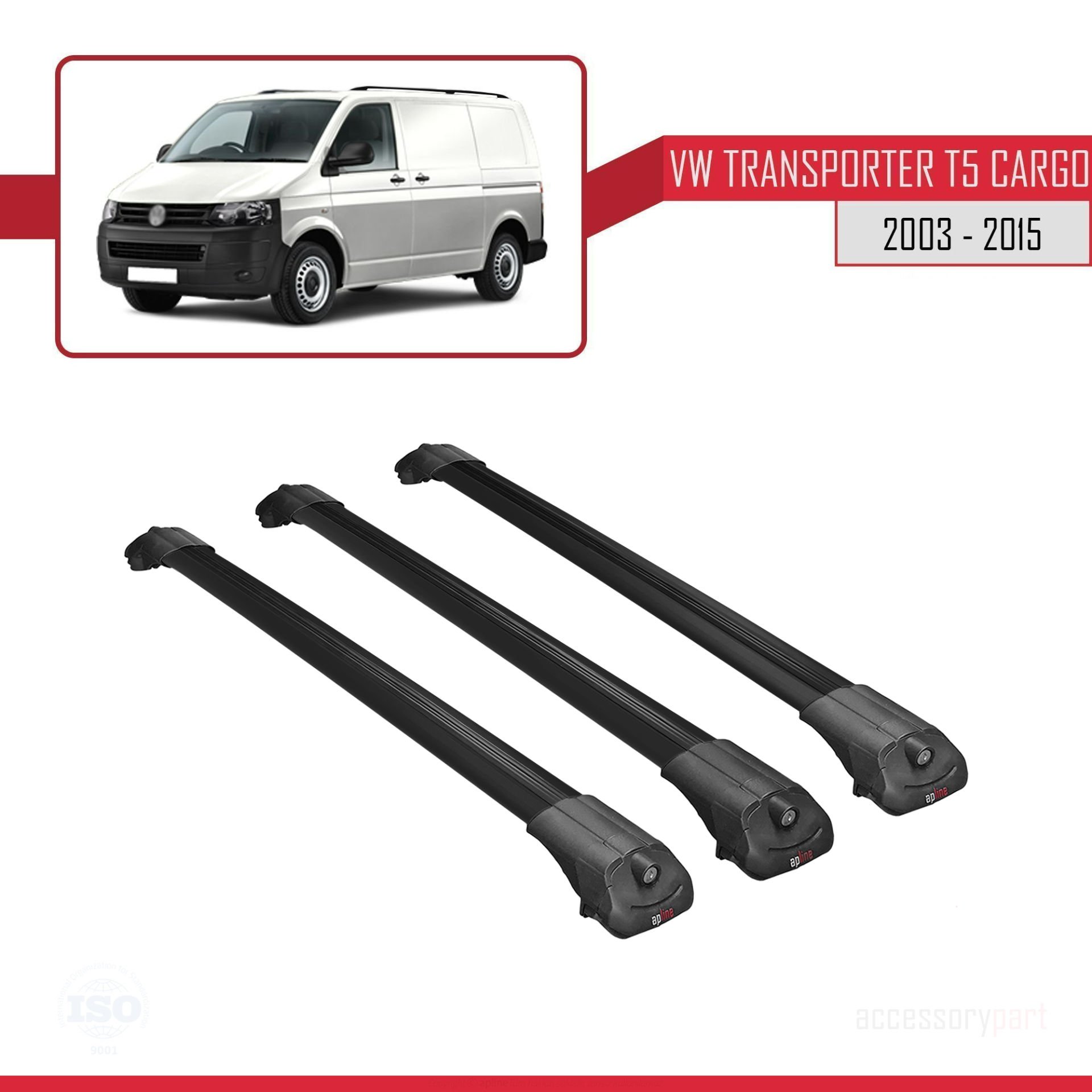 Volkswagen Transporter (T5) 2003-2015 Arası ile uyumlu ACE-1 Ara Atkı Tavan Barı SİYAH 3 ADET BAR