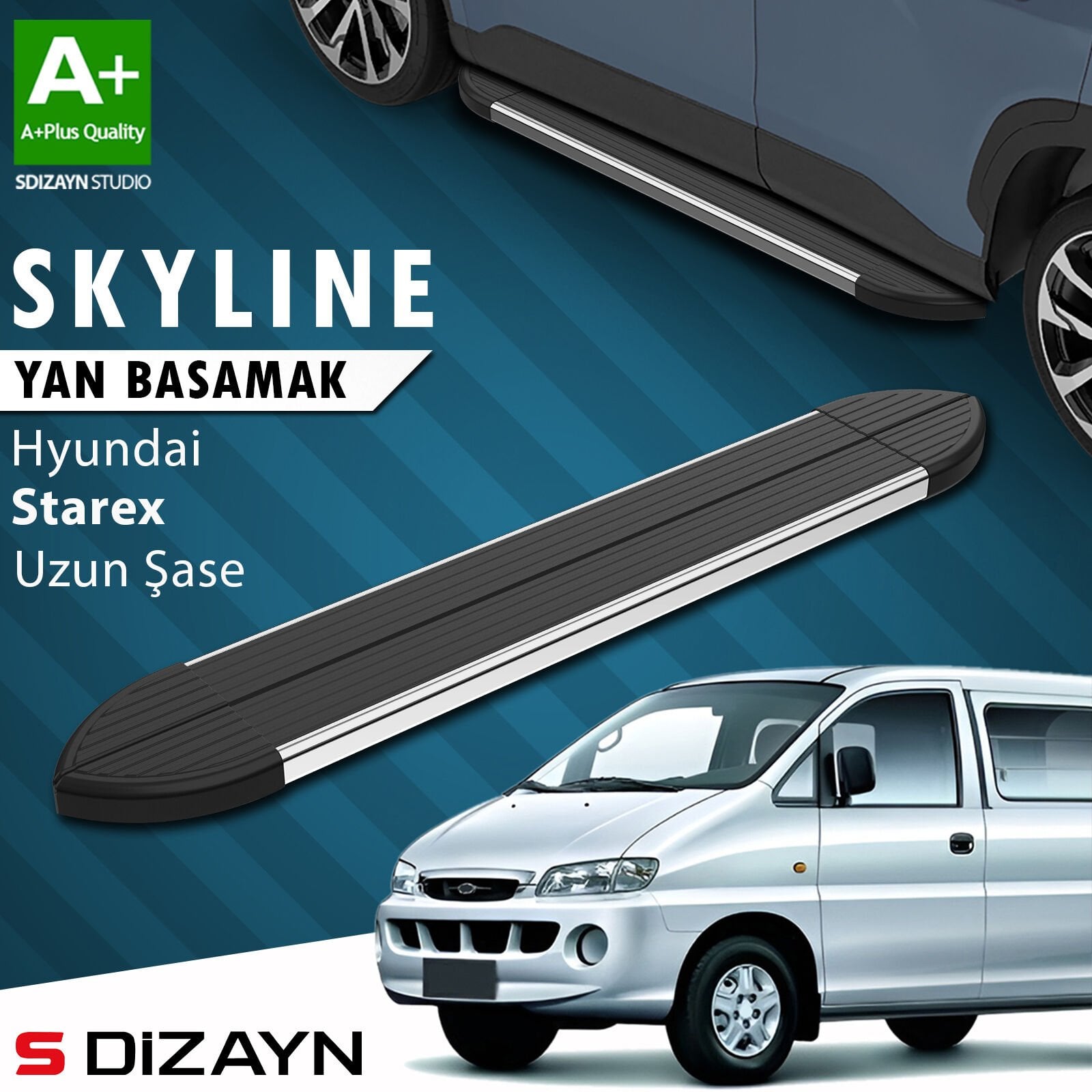 S-Dizayn Hyundai H-1 Starex Uzun Şase Skyline Krom Yan Basamak 213 Cm 1998-2007 A+ Kalite