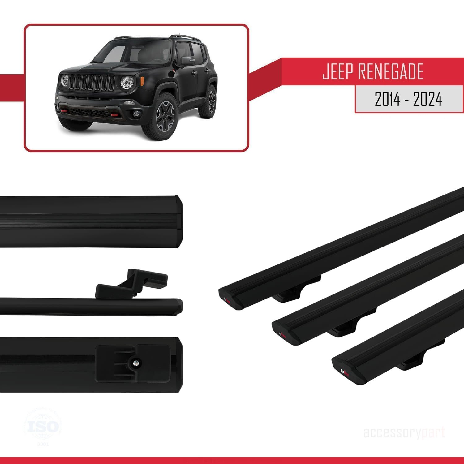 Jeep Renegade 2014 ve Sonrası ile uyumlu Basic Model Ara Atkı Tavan Barı SİYAH 3 ADET