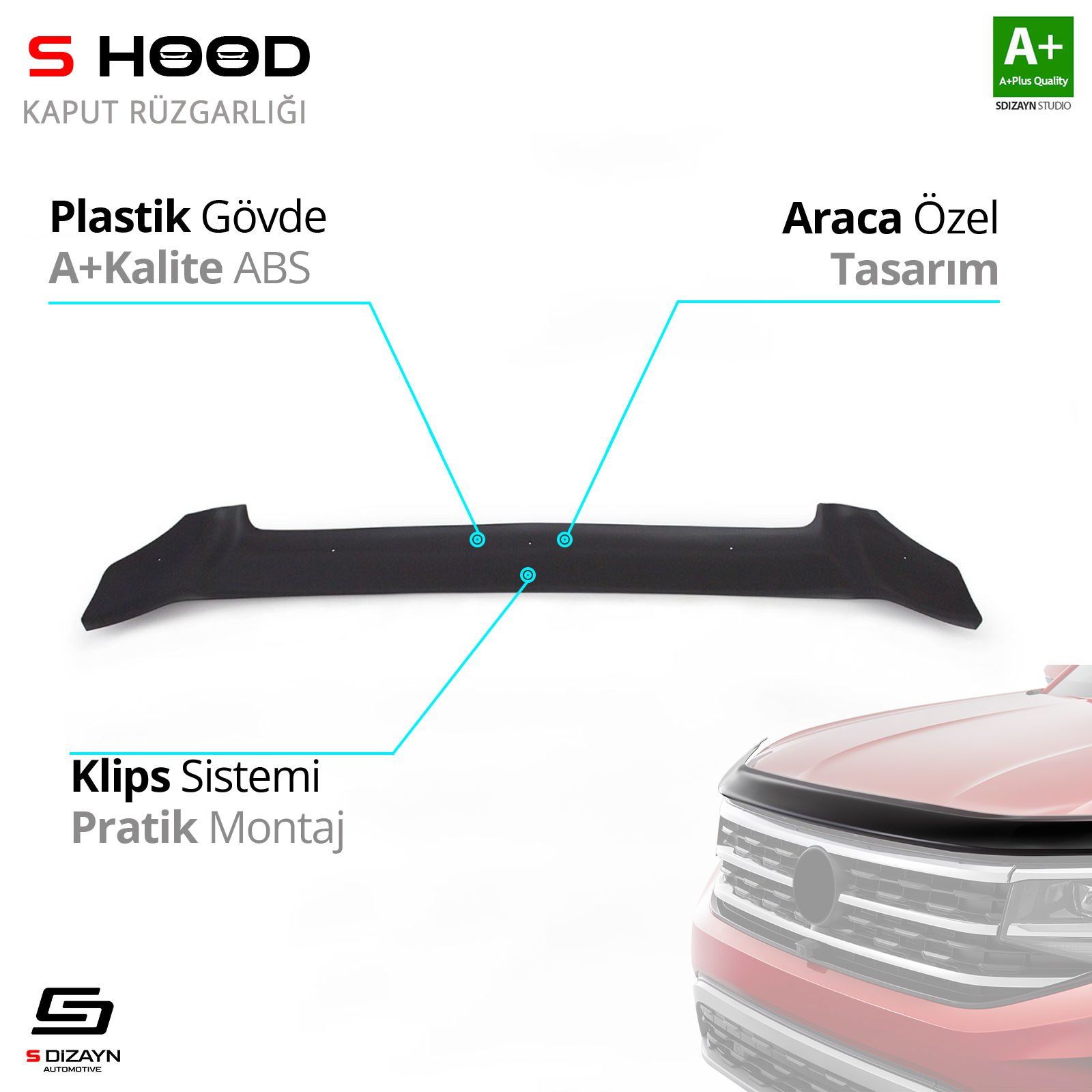 Mercedes Uyumlu Viano ABS Plastik Kaput Rüzgarlığı 2004-2010 A+Kalite