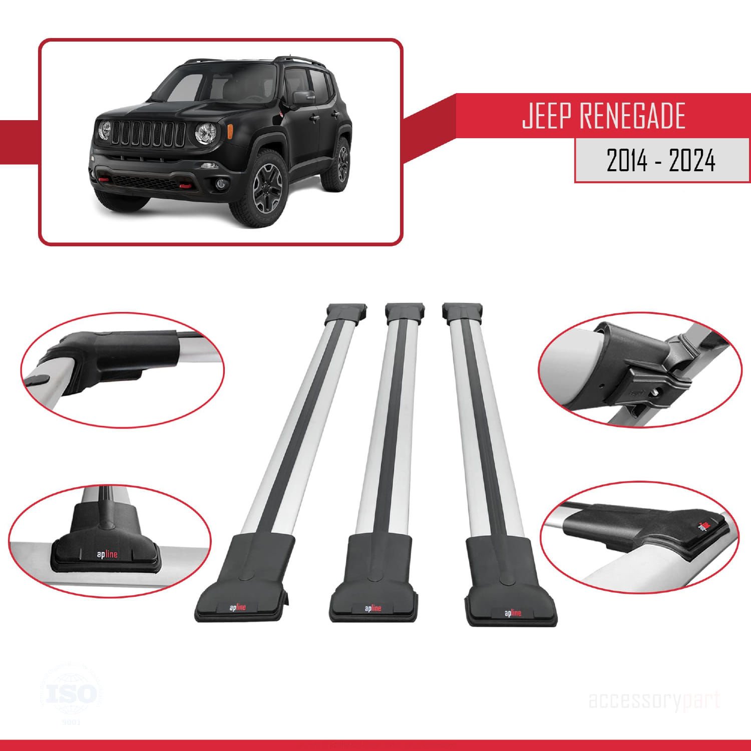 Jeep Renegade 2014 ve Sonrası ile Uyumlu FLY Model Ara Atkı Tavan Barı GRİ 3 ADET BAR