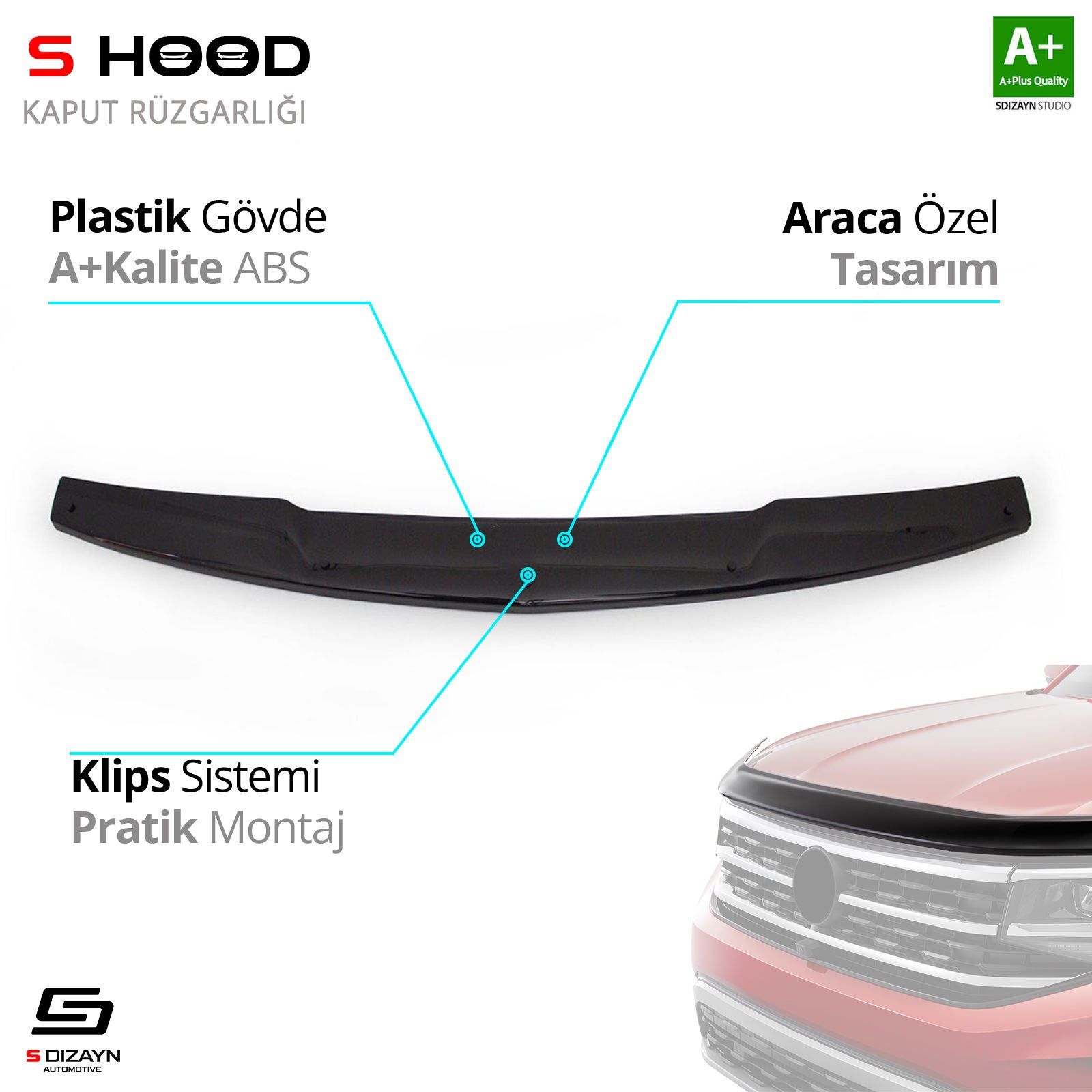 S-Dizayn Mitsubishi Uyumlu L200 ABS Plastik Kaput Rüzgarlığı 2007-2015 A+Kalite Parça