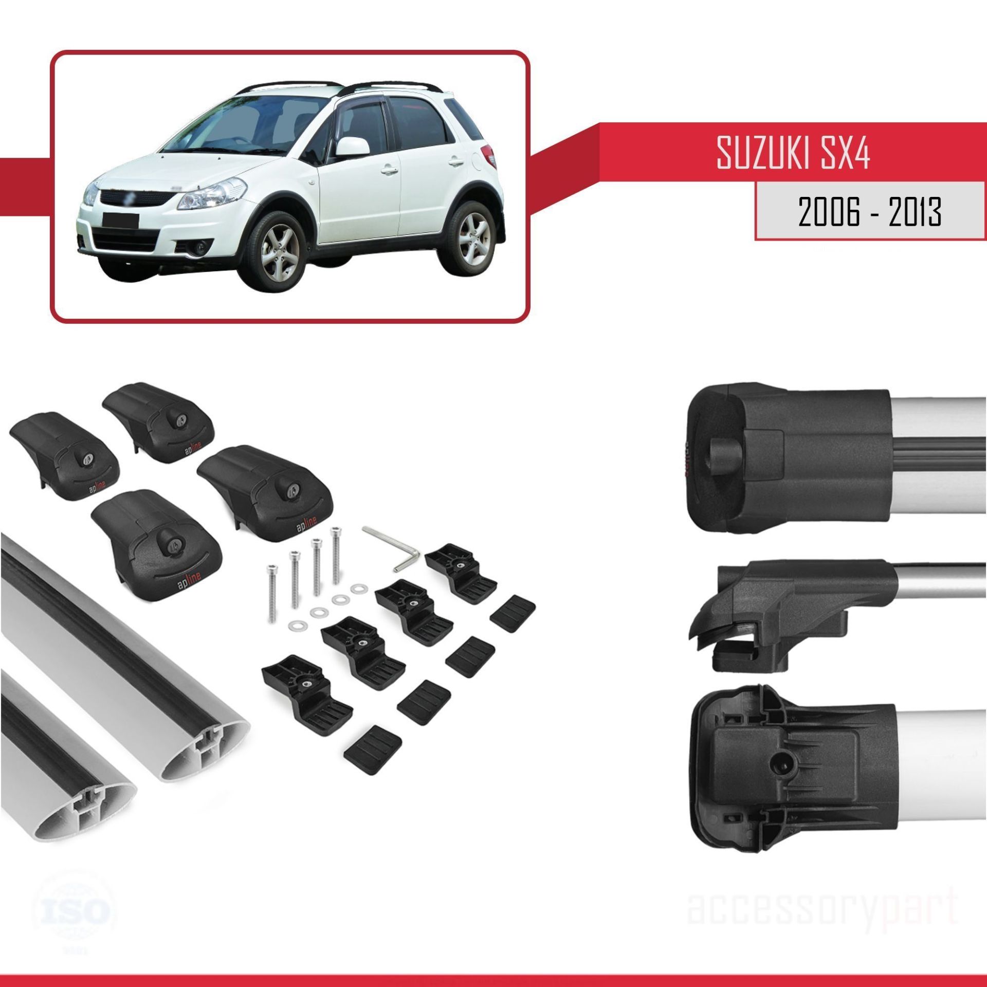 Suzuki SX4 2006-2013 Arası ile uyumlu ACE-1 Ara Atkı Tavan Barı GRİ